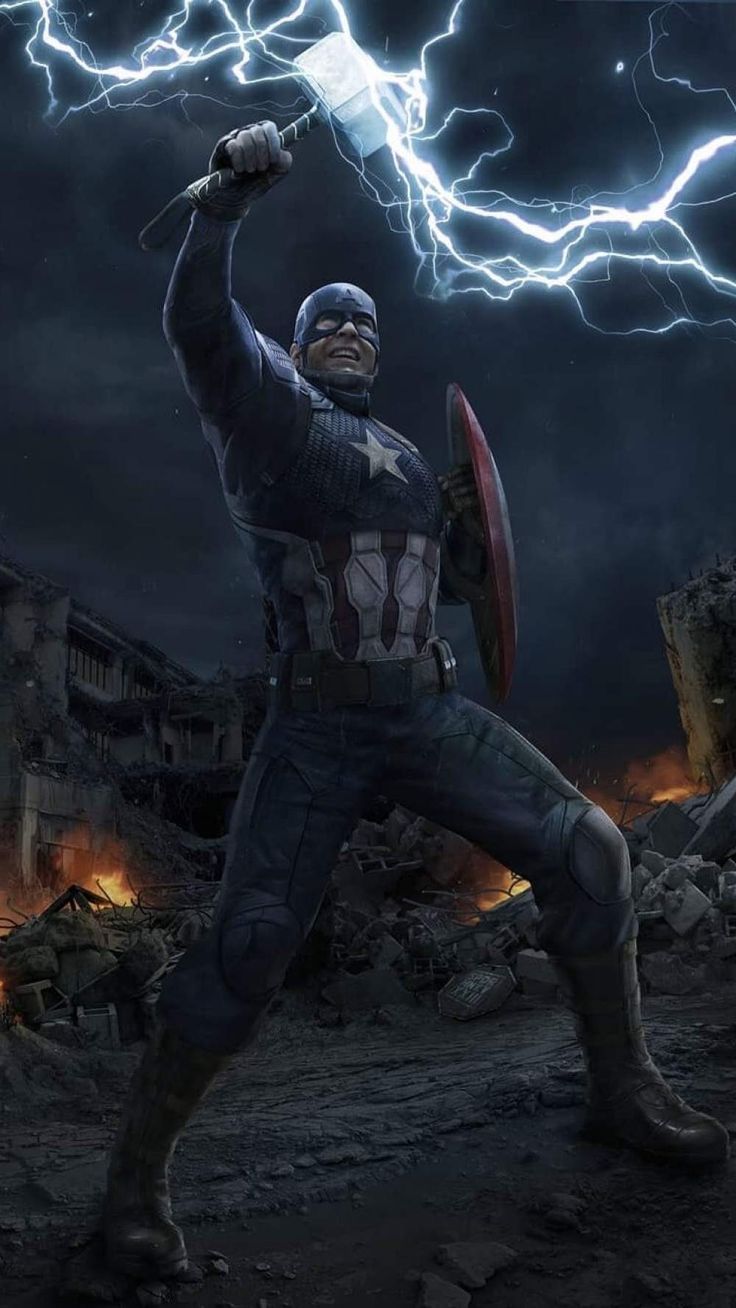 736x1308 Captain America With Thor Hammer
