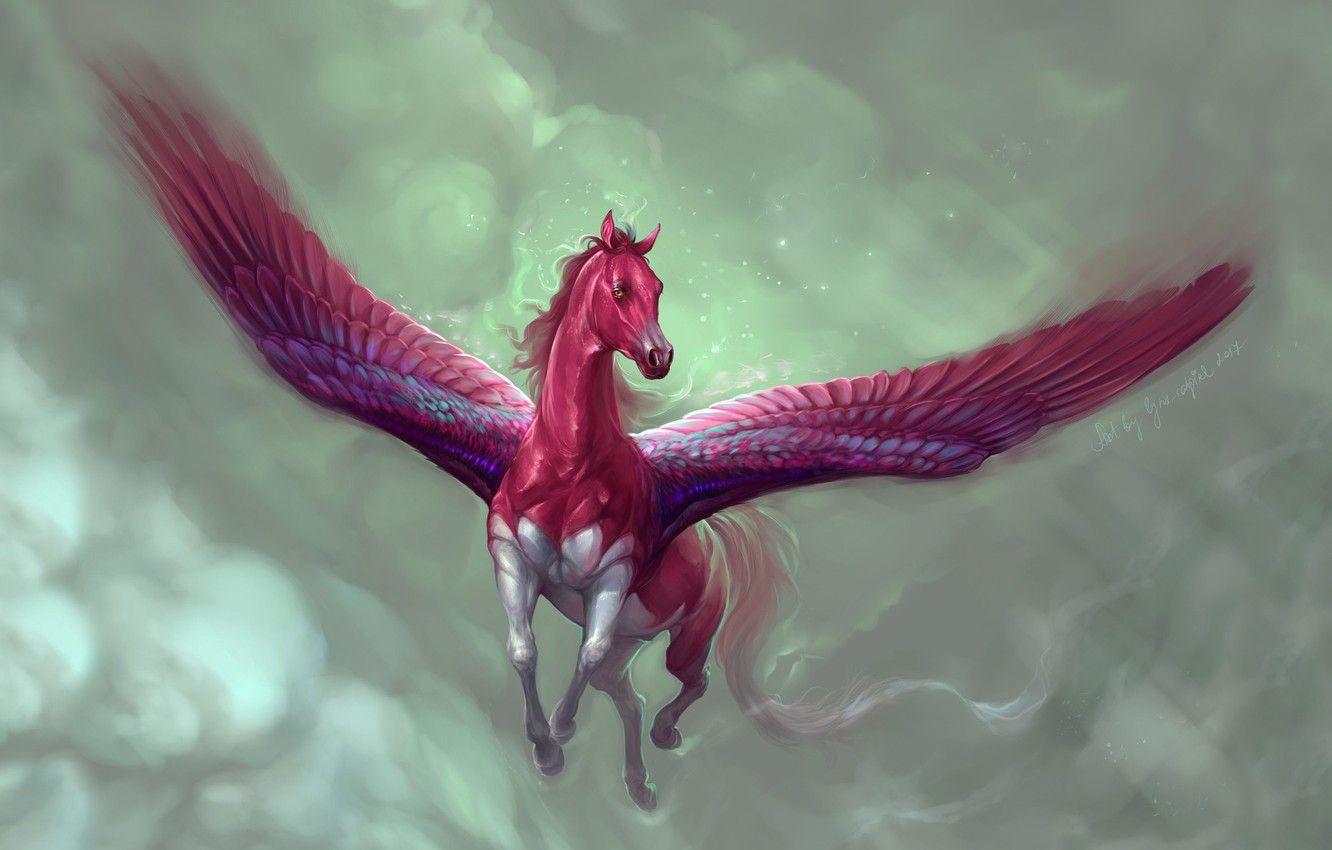 1332x850 Wallpaper The sky, Clouds, Horse, Figure, Flight, Wings