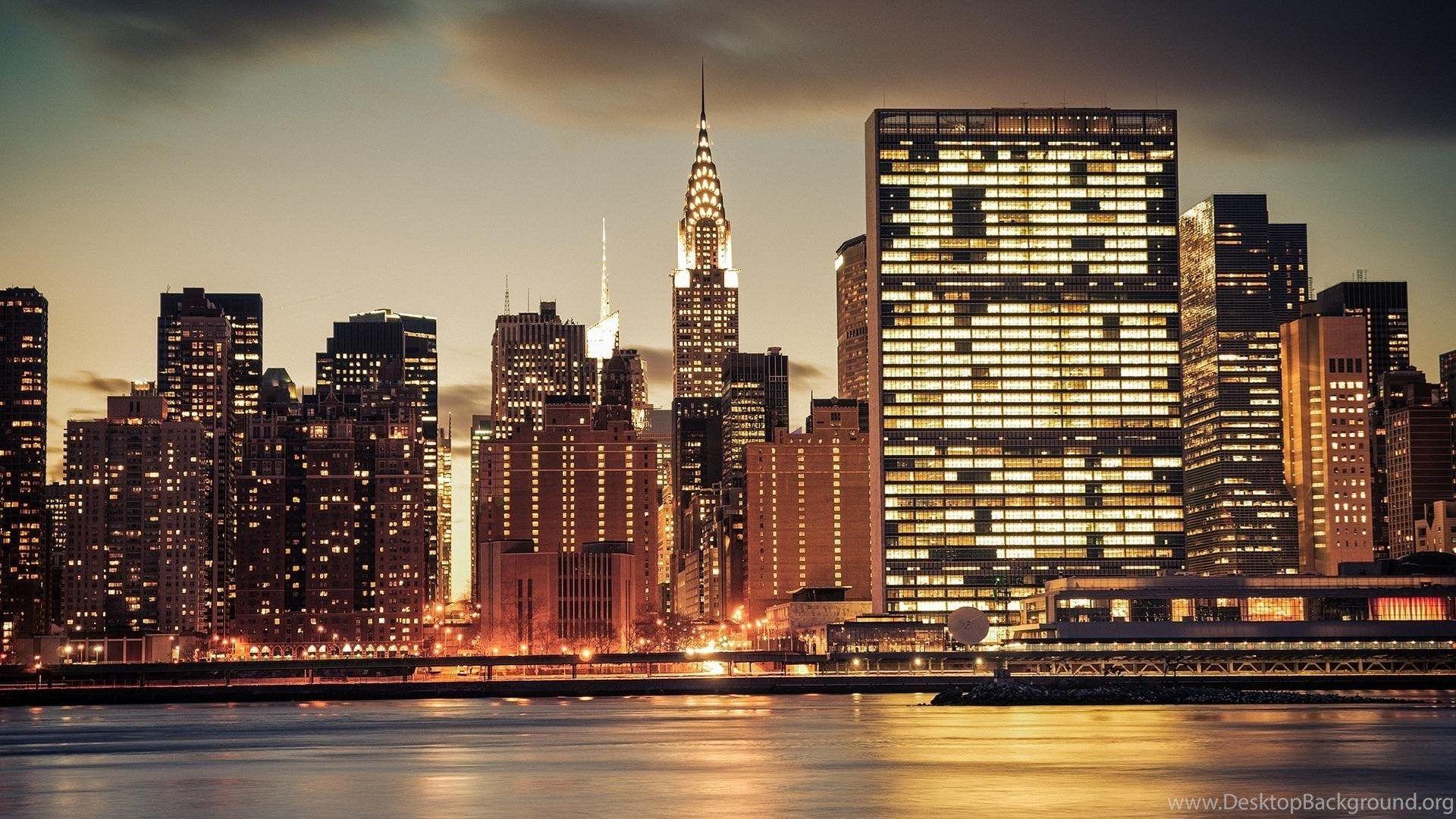 1920x1080 York City Lights Skyline Chrysler Building Cities Wallpaper