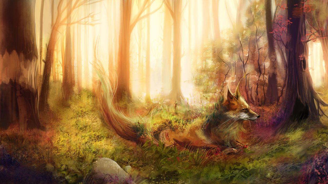 red fox illustration wallpaper