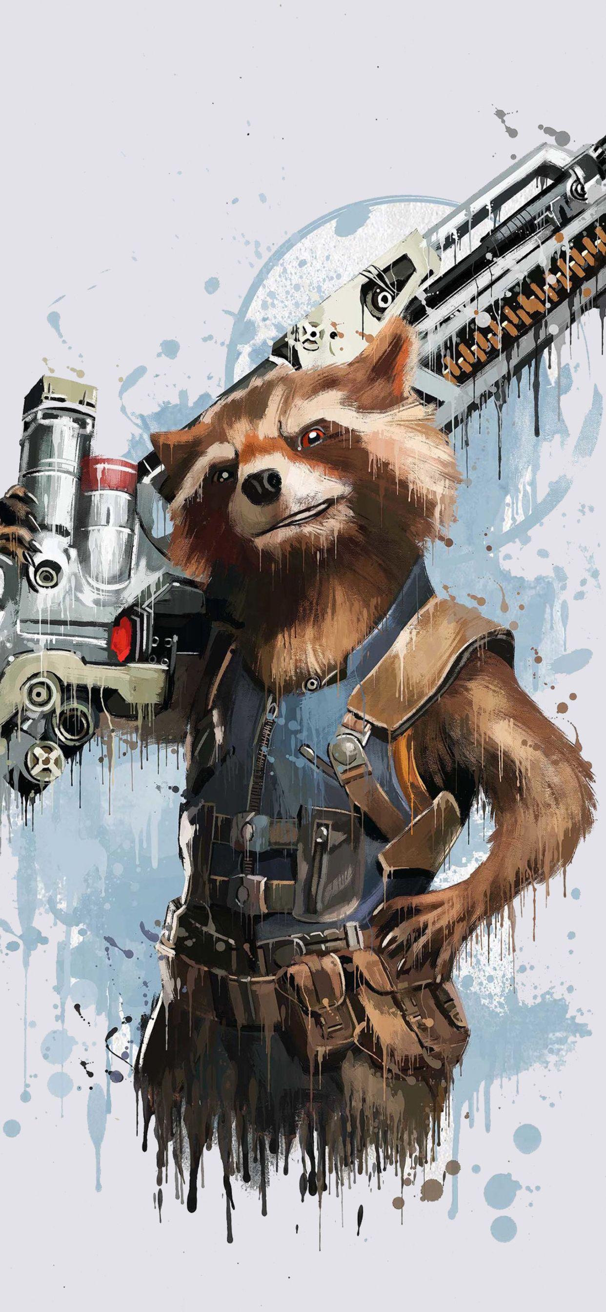 1242x2688 Rocket Raccoon In Avengers Infinity War Wallpaper