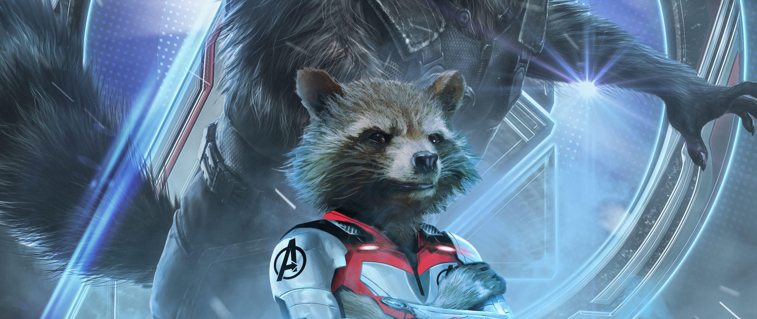 2560x1080 Avengers Endgame Rocket Raccoon Poster Art