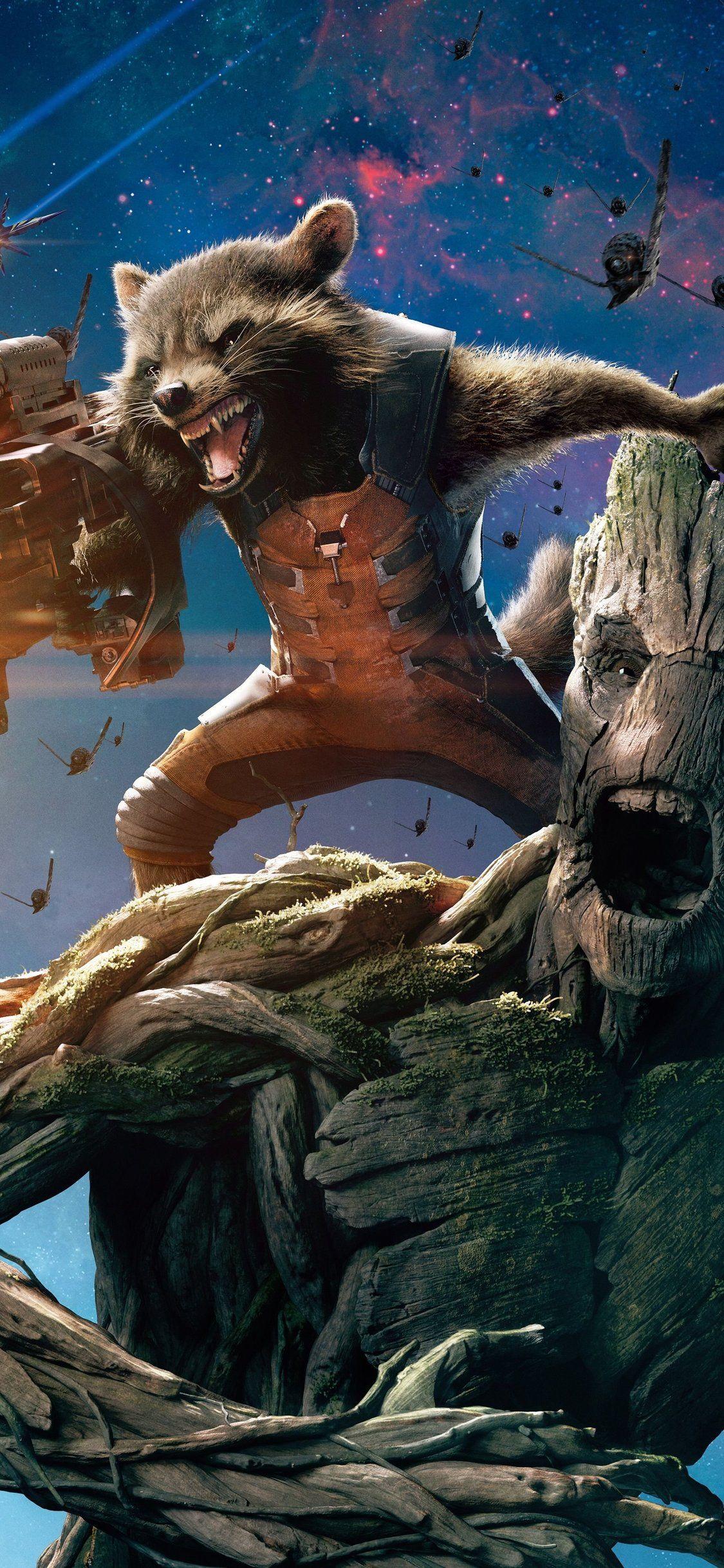 1125x2436 Groot And Rocket Raccoon Guardians Of The Galaxy