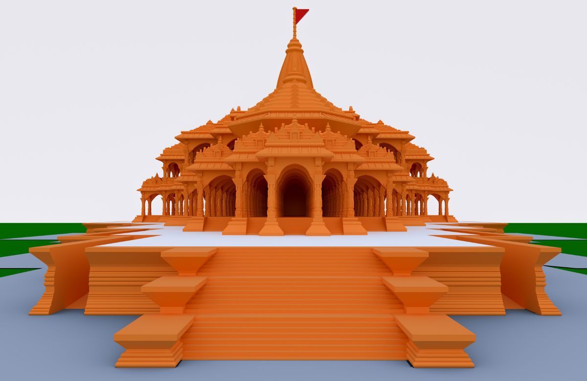 1200x780 HOT ! Ayodhya Ram Mandir 3D Image 3D Shri Ram Mandir Ayodhya Front View Wallpaper For Wall Magicdecor