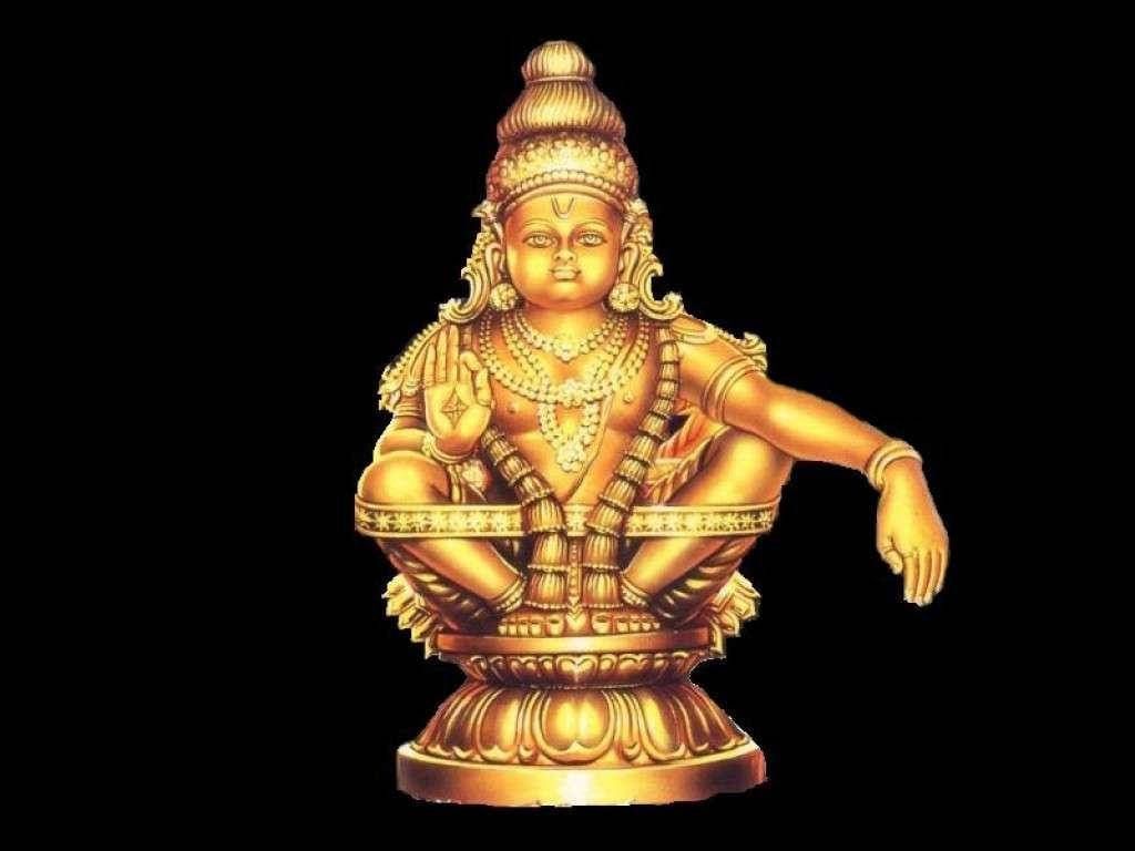 1024x768 Download Lord Ayyappa Gold Statue On Black Background Wallpaper