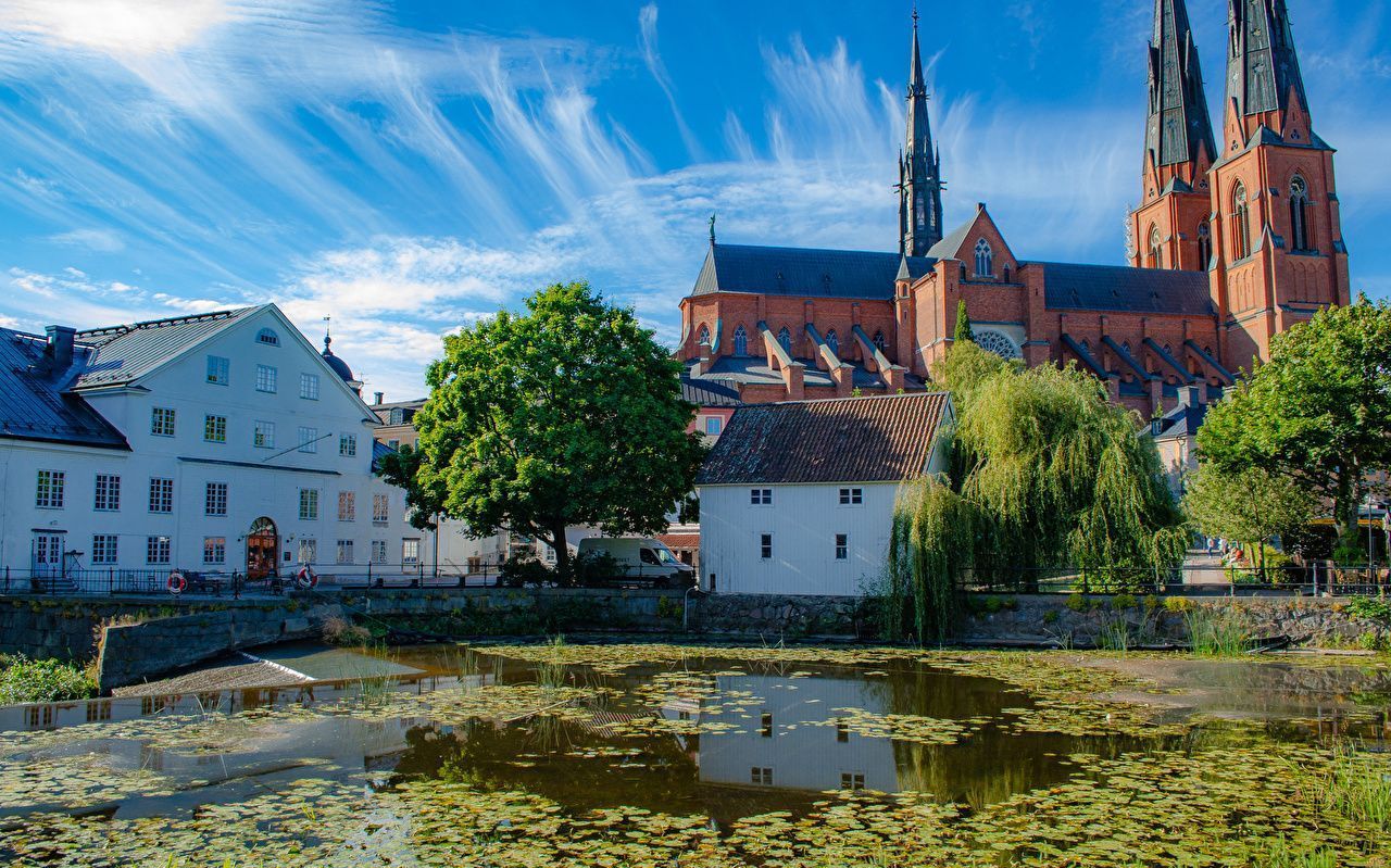 1280x799 Picture Church Sweden Uppsala Pond