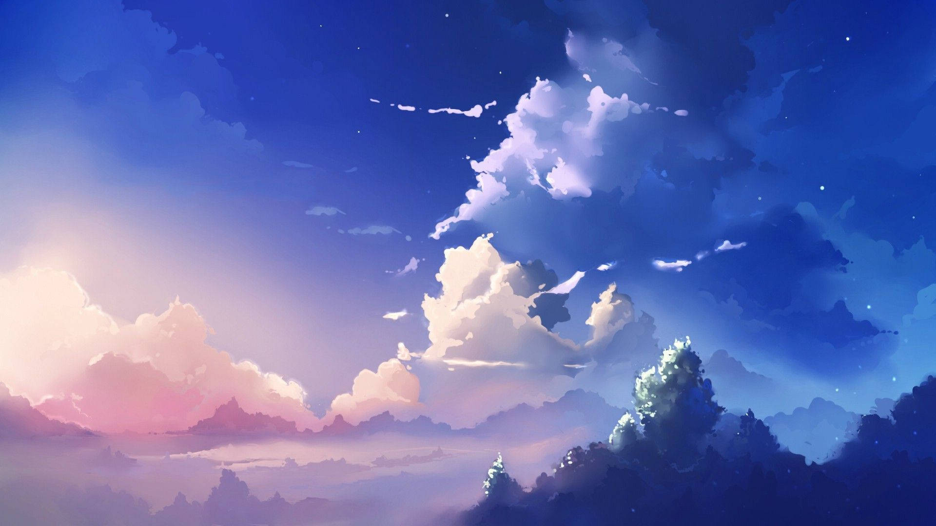 1920x1080 Download Pretty Blue And Pink Anime Sky Wallpaper