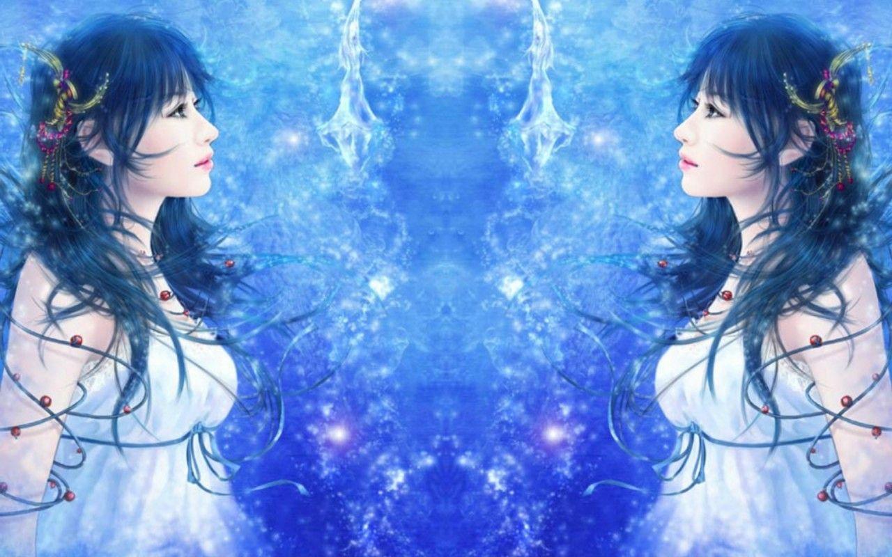 1280x800 Women Blue Hair Jewelry Gemini wallpaper. Women Blue Hair Jewelry Gemini