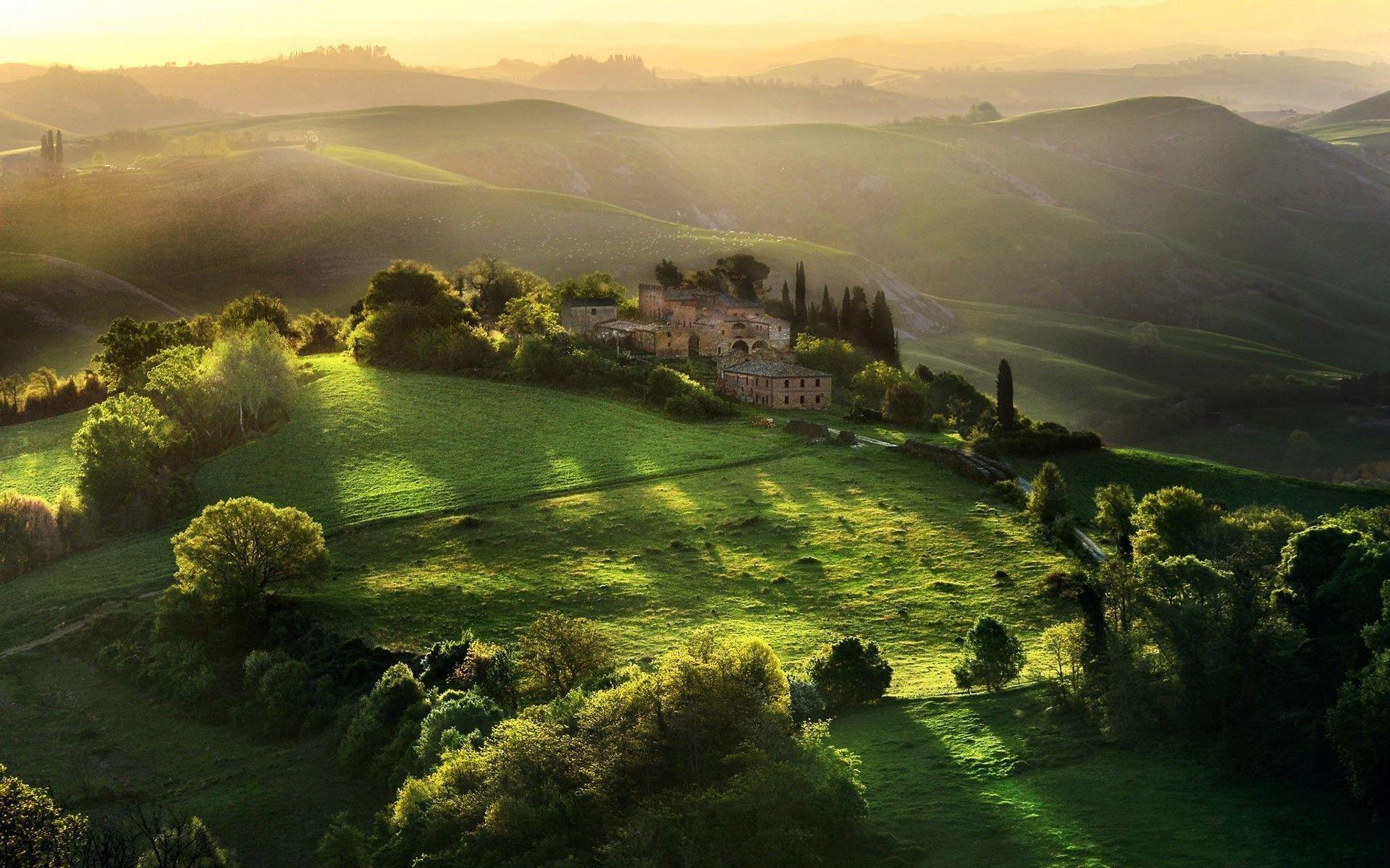 1920x1200 tuscany field sunlight landscape hill italy wallpaper and background