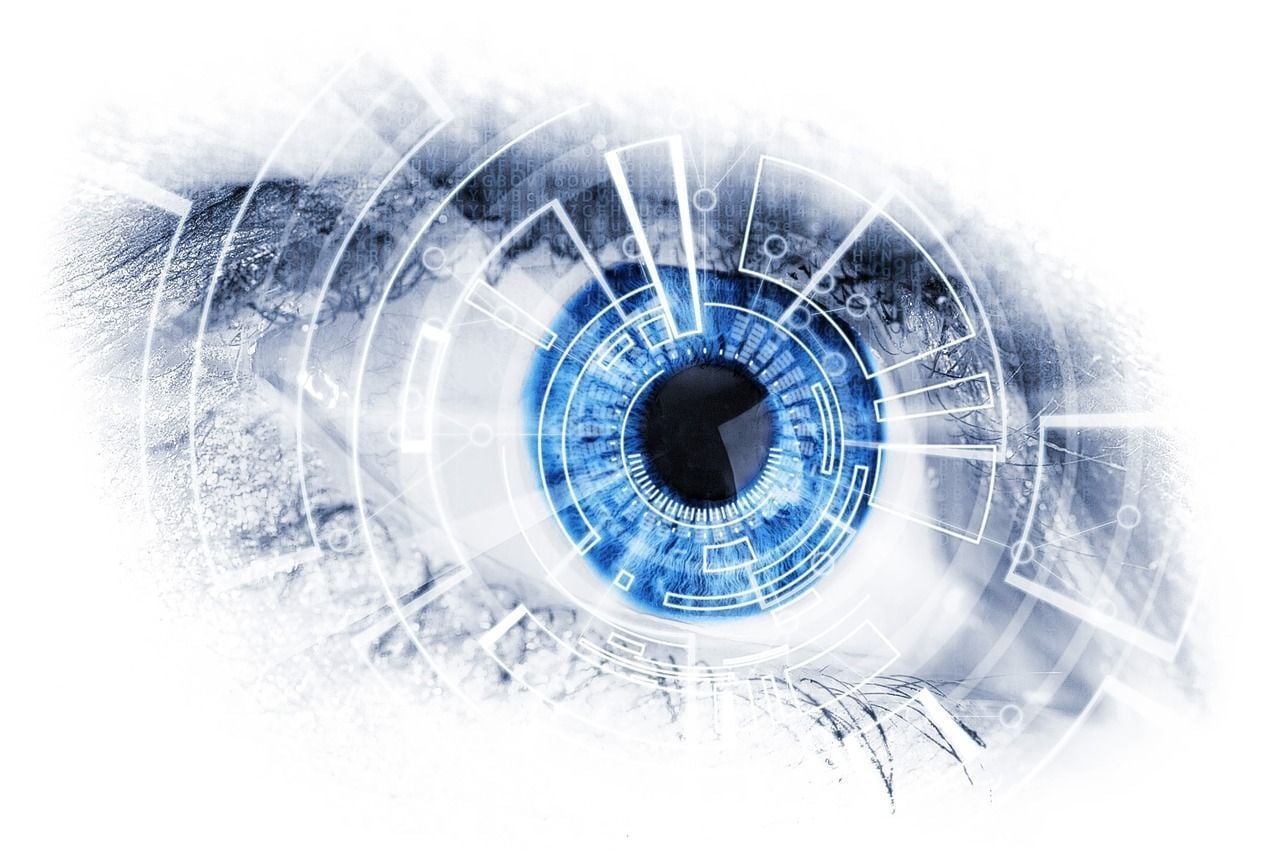 1280x850 Machine, mechanical, eye, blue, look