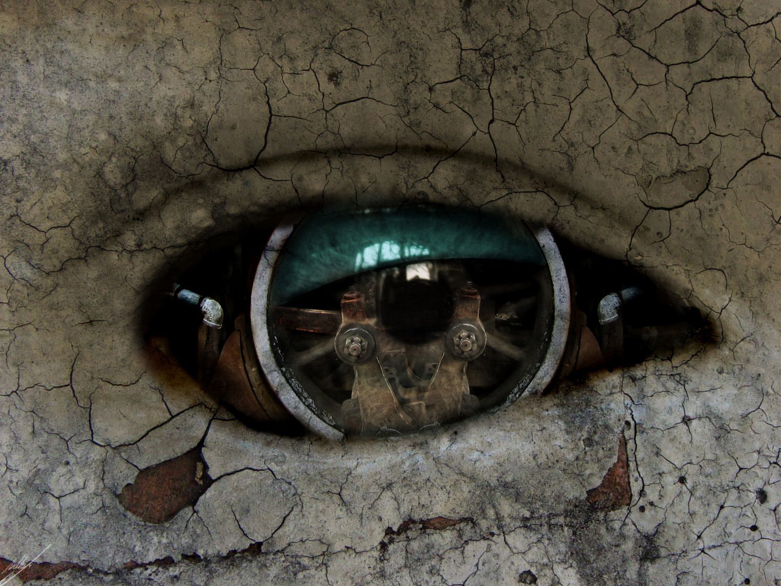 1600x1200 Wallpaper eyes, mechanism, robot