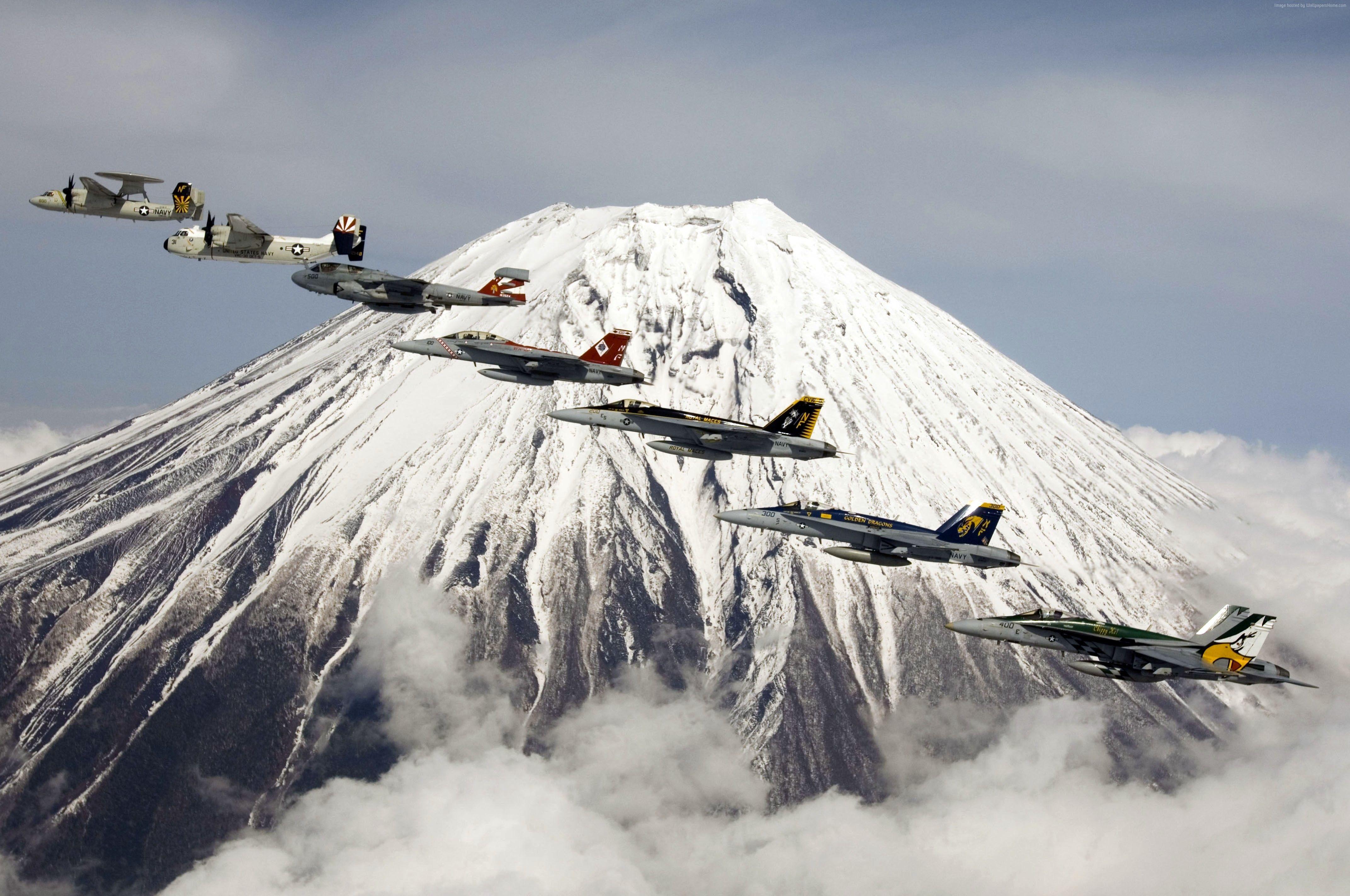 4288x2848 Wallpaper U.S. Navy, aircraft, carrier, jet, fighter, mountain, Fuji