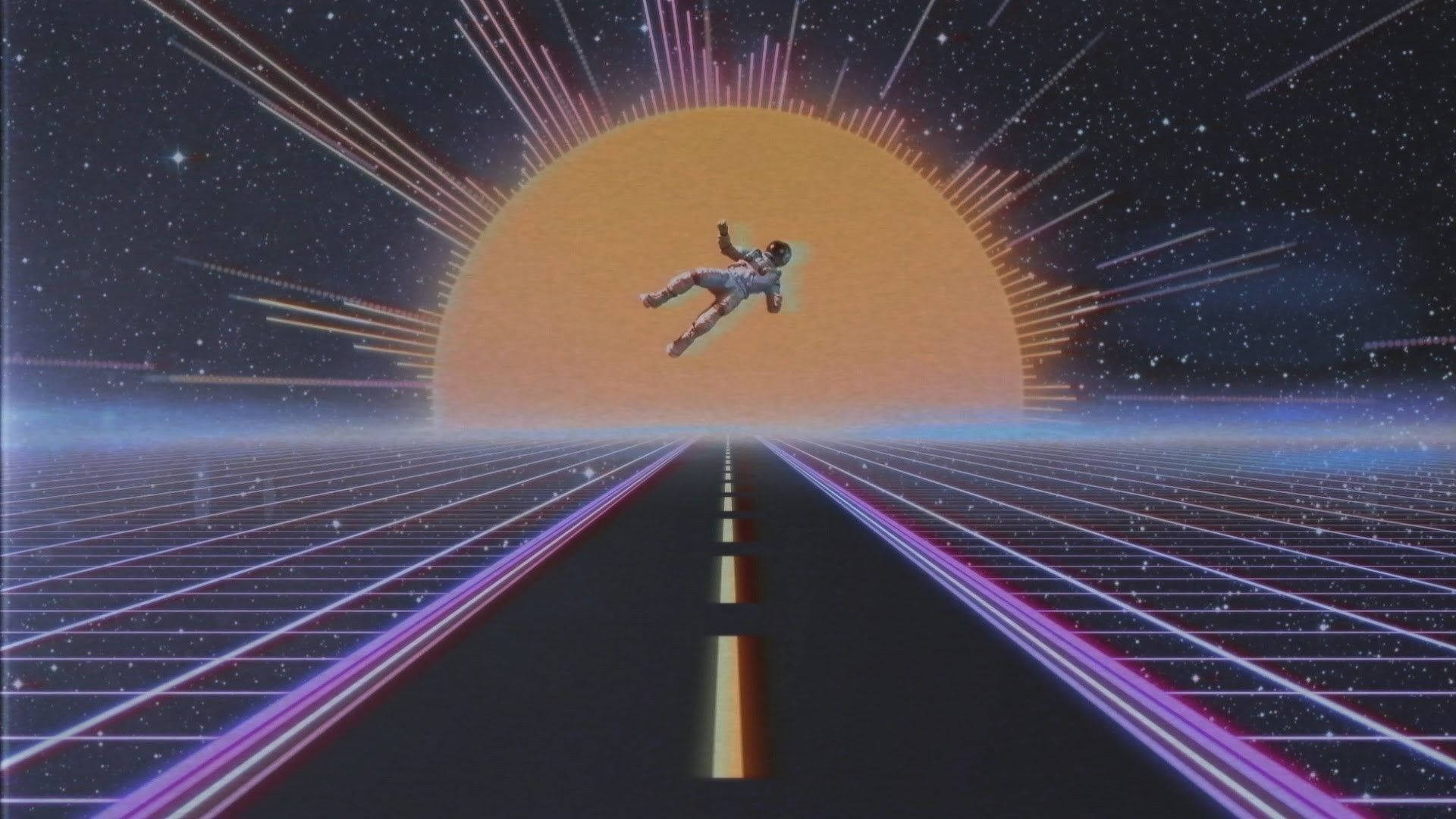 1920x1080 Retrowave Galaxy Road Wallpaper