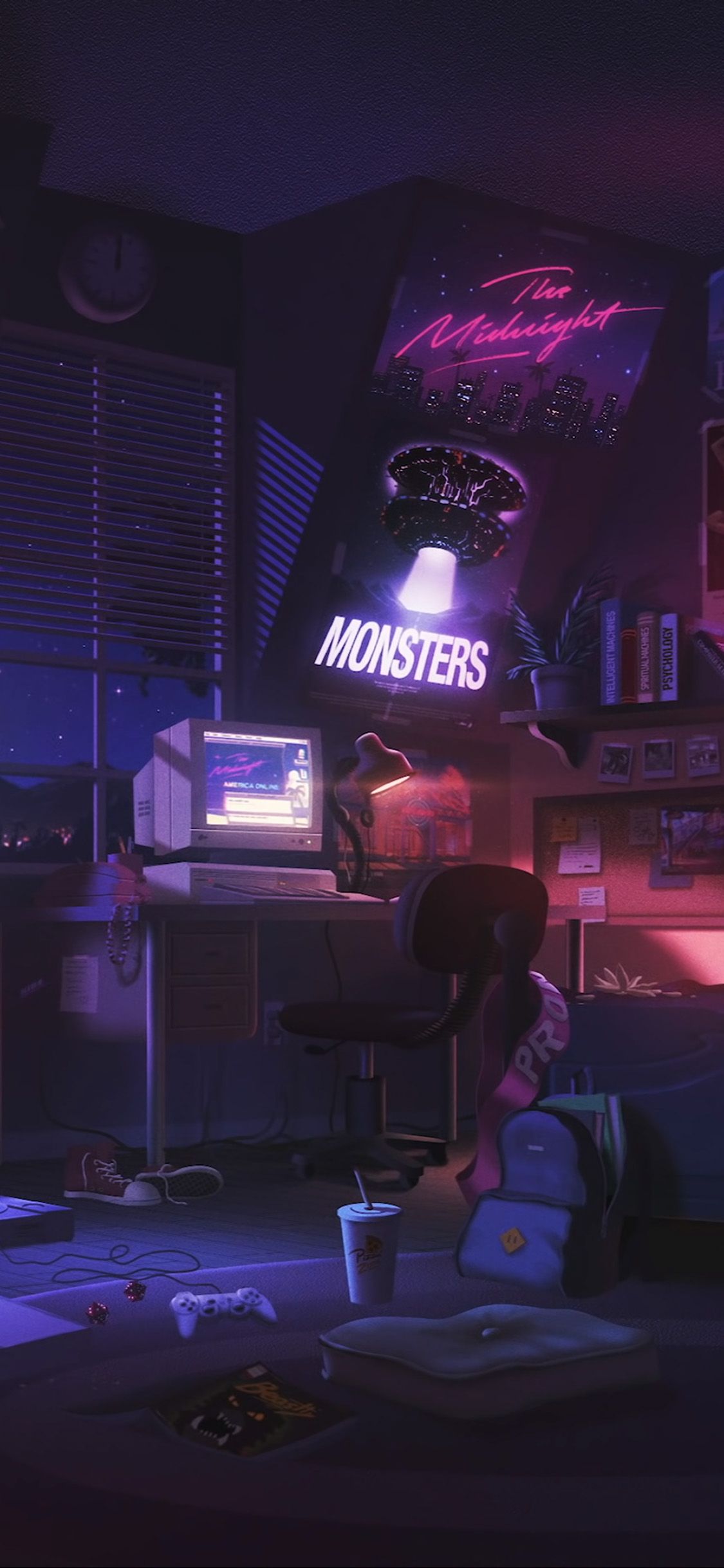 1125x2436 Art Room Anime Monsters Space Night