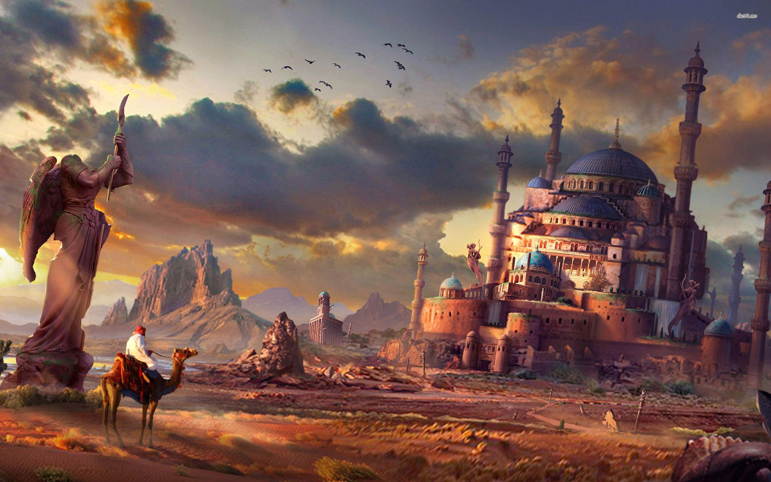 2560x1600 Travelling to the desert kingdom on a camel wallpaper