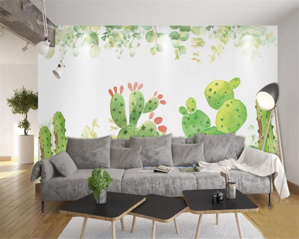 1000x800 US $8.85 41% OFF. Custom Children's Room Interior Wallpaper For Walls 3D Watercolor Cactus Living Room Background Hand Painted Wallpaper Beibehang In