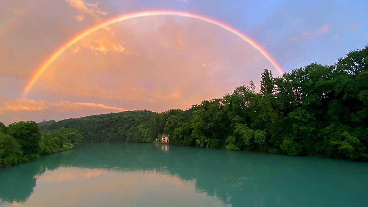1280x720 River Rainbow Trees