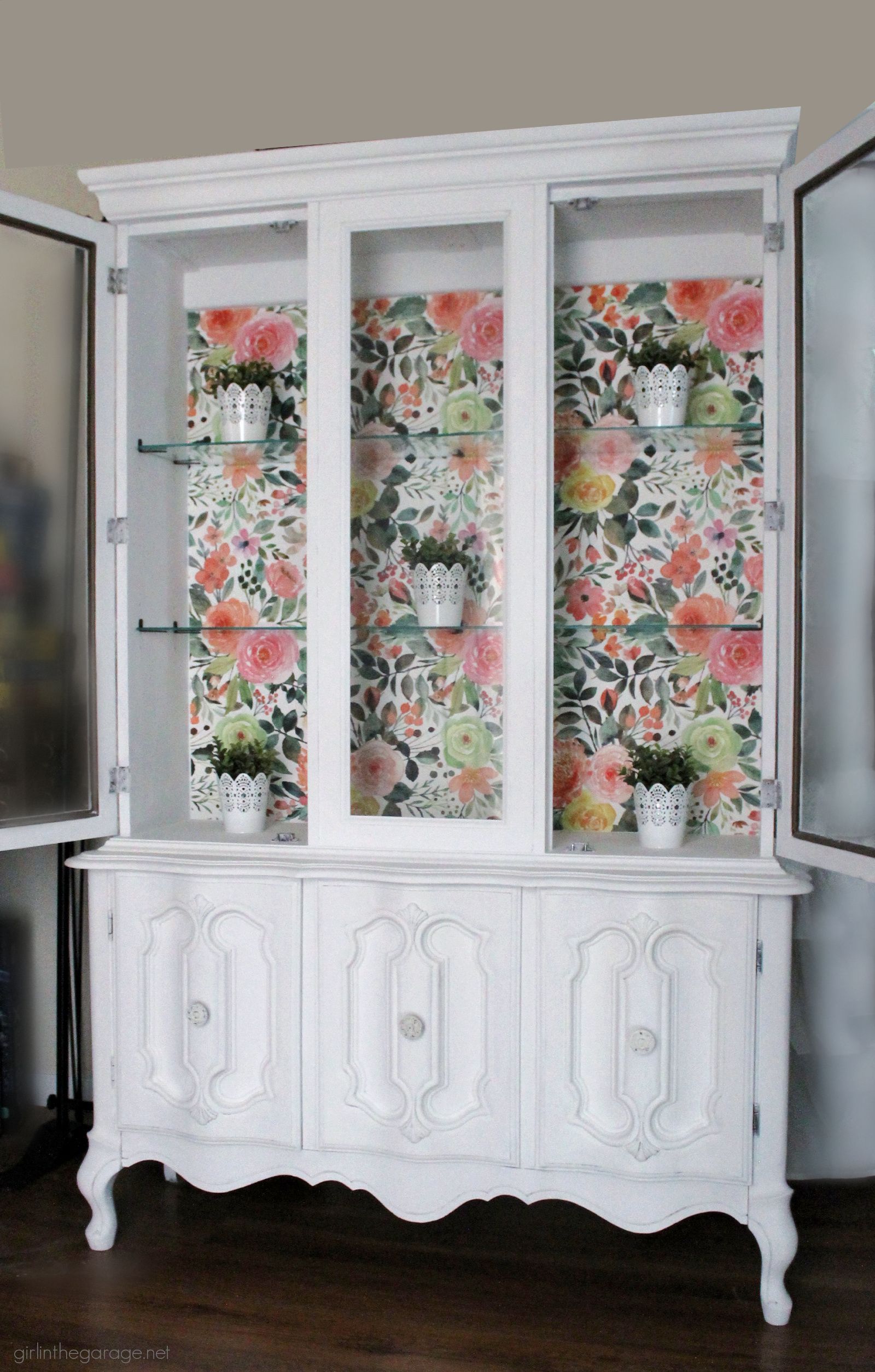 1600x2508 Painted China Cabinet with Wallpaper Back in the Garage®