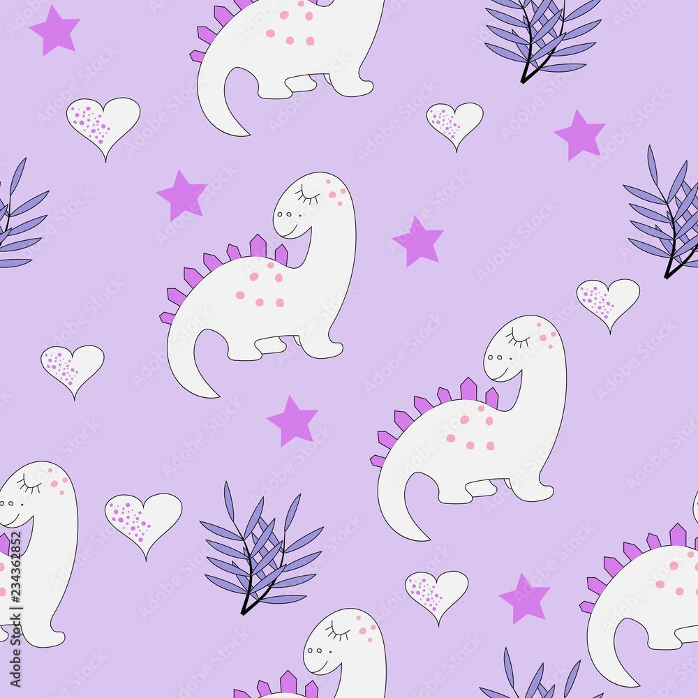 1000x1000 Funny baby dinosaur seamless pattern