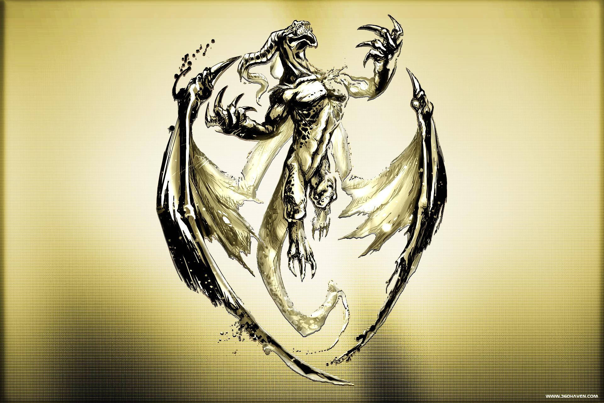 1920x1280 Download free Golden Dragon Winged