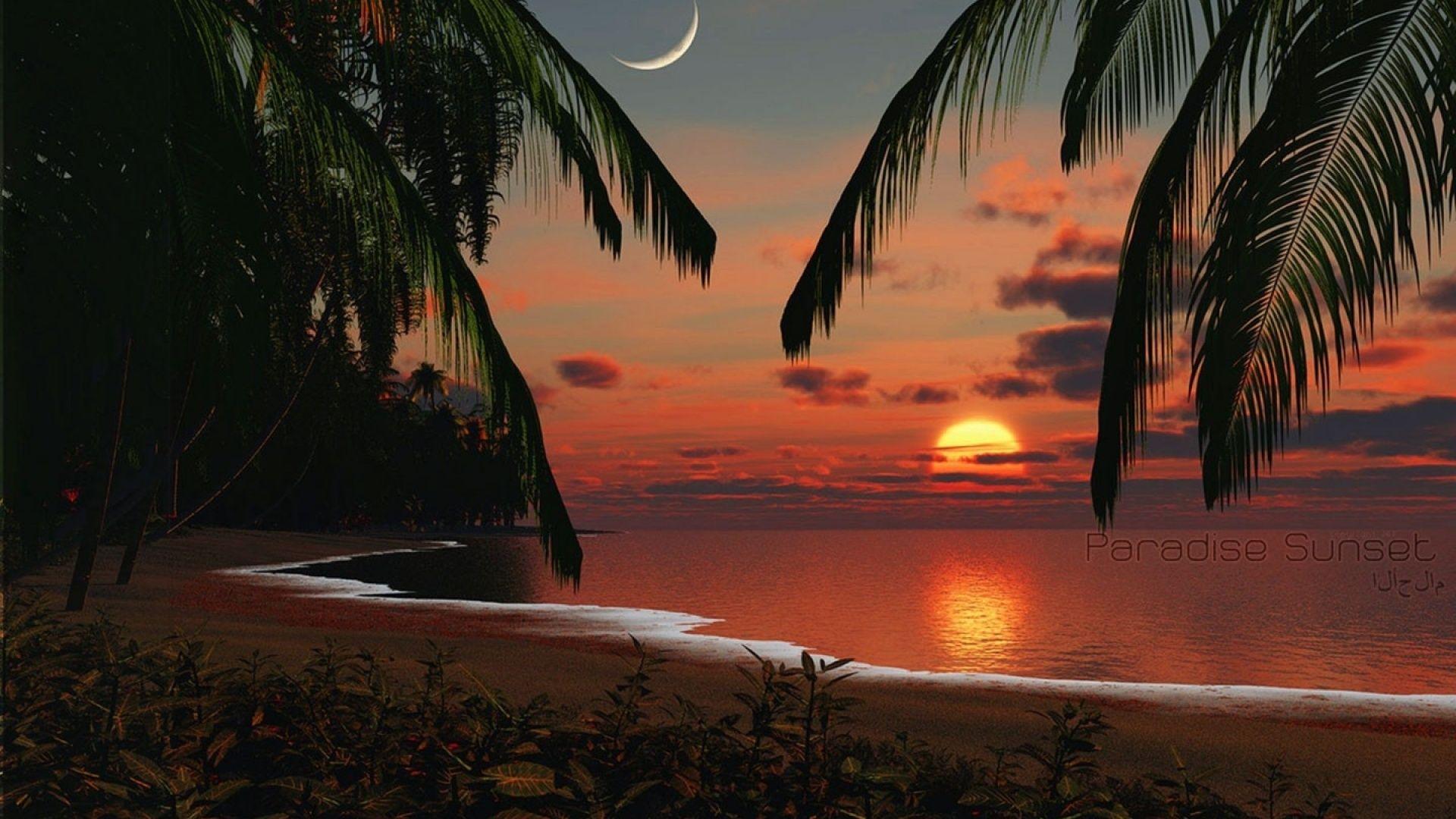 1920x1080 Tropical Paradise Sunset desktop PC and Mac wallpaper