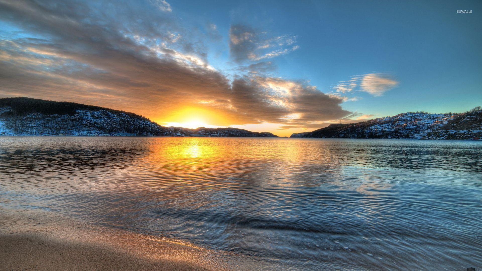 1920x1080 Golden sunset on the beach wallpaper wallpaper
