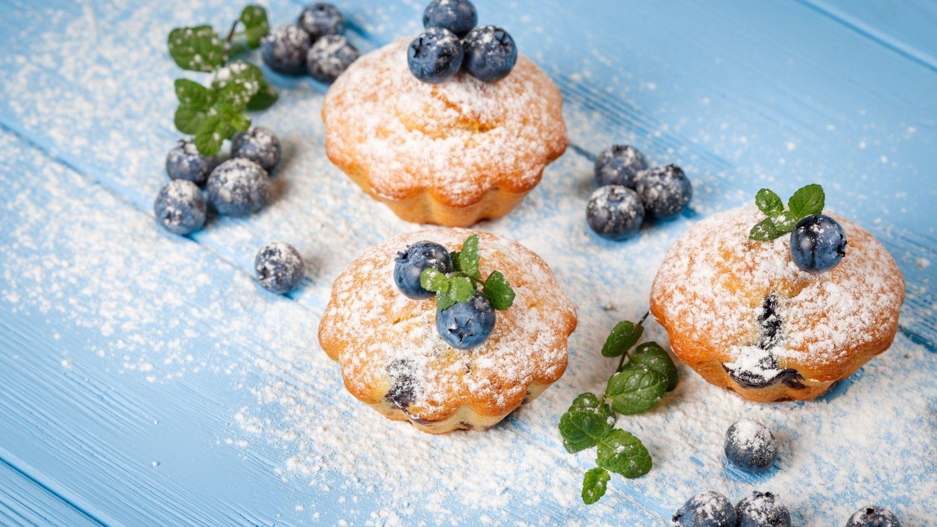 1920x1080 Download 1920x1080 Madeleine, Cake, Blueberries, Powdered