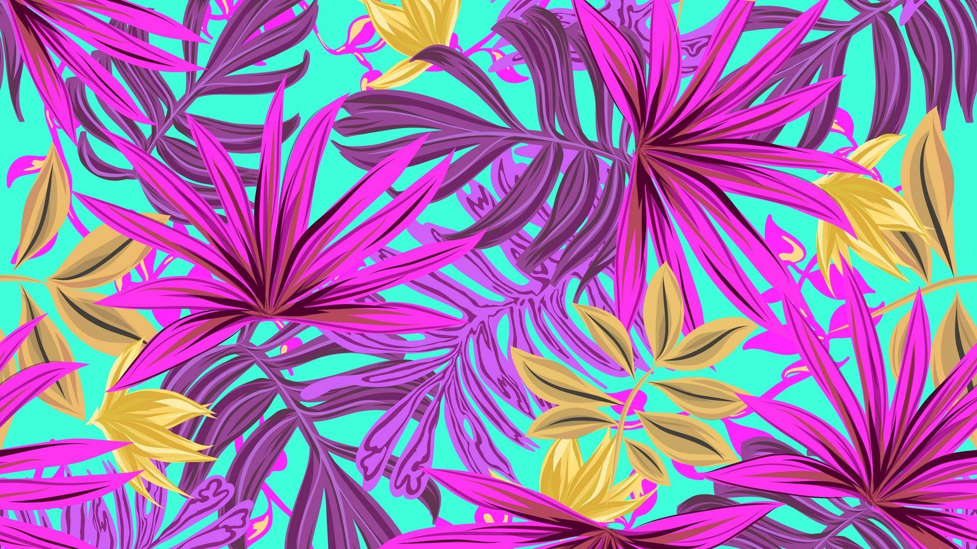 1920x1080 Download wallpaper 1920x1080 leaves, art, bright, tropical
