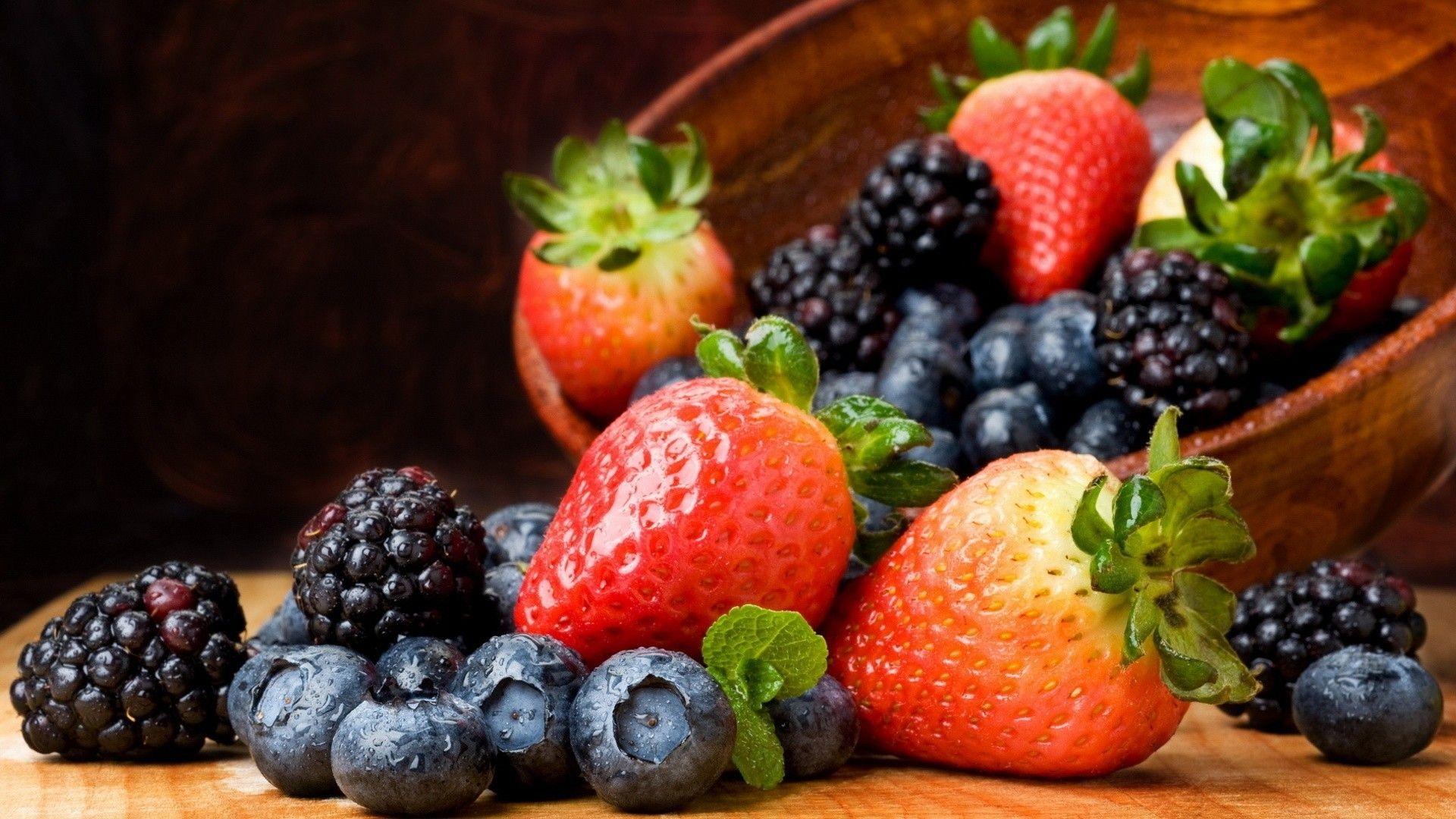 1920x1080 Fruits, Food, Blackberry, Fruit, Strawberries, Baskets