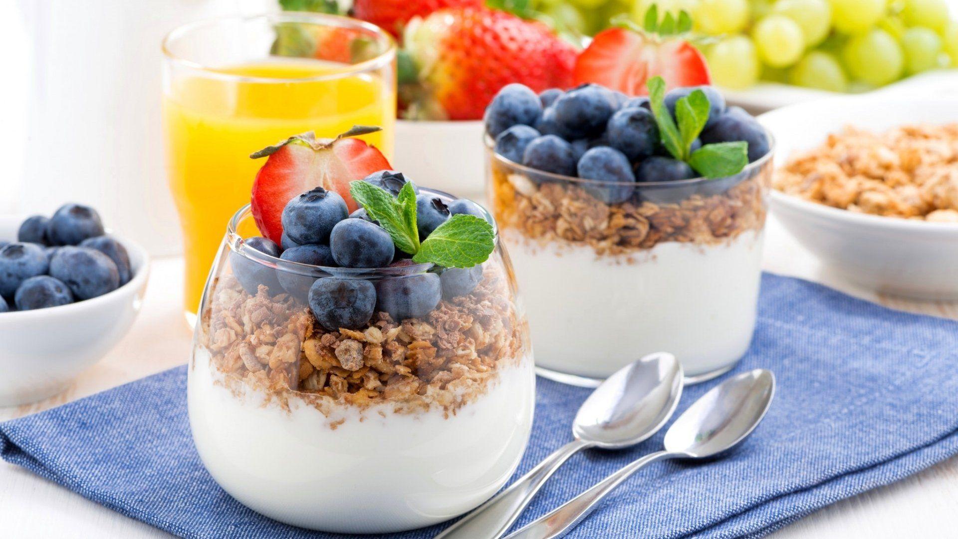 1920x1080 Download desktop wallpaper Yogurt Granola Blueberries 1920x1080