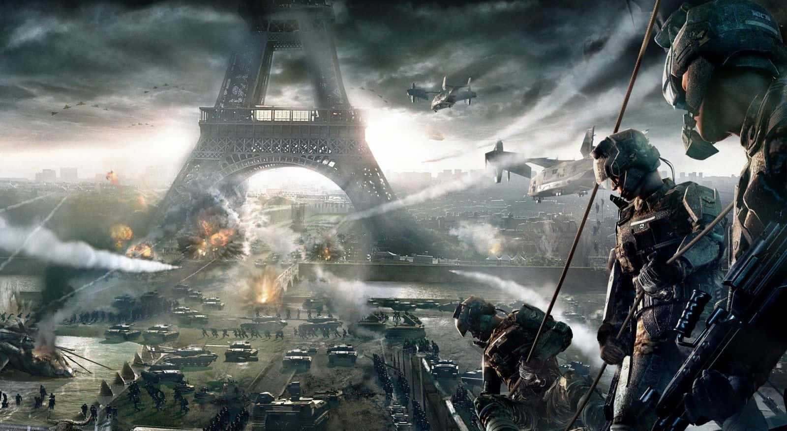 1600x878 Download Intense battle scene in a digital war game Wallpaper