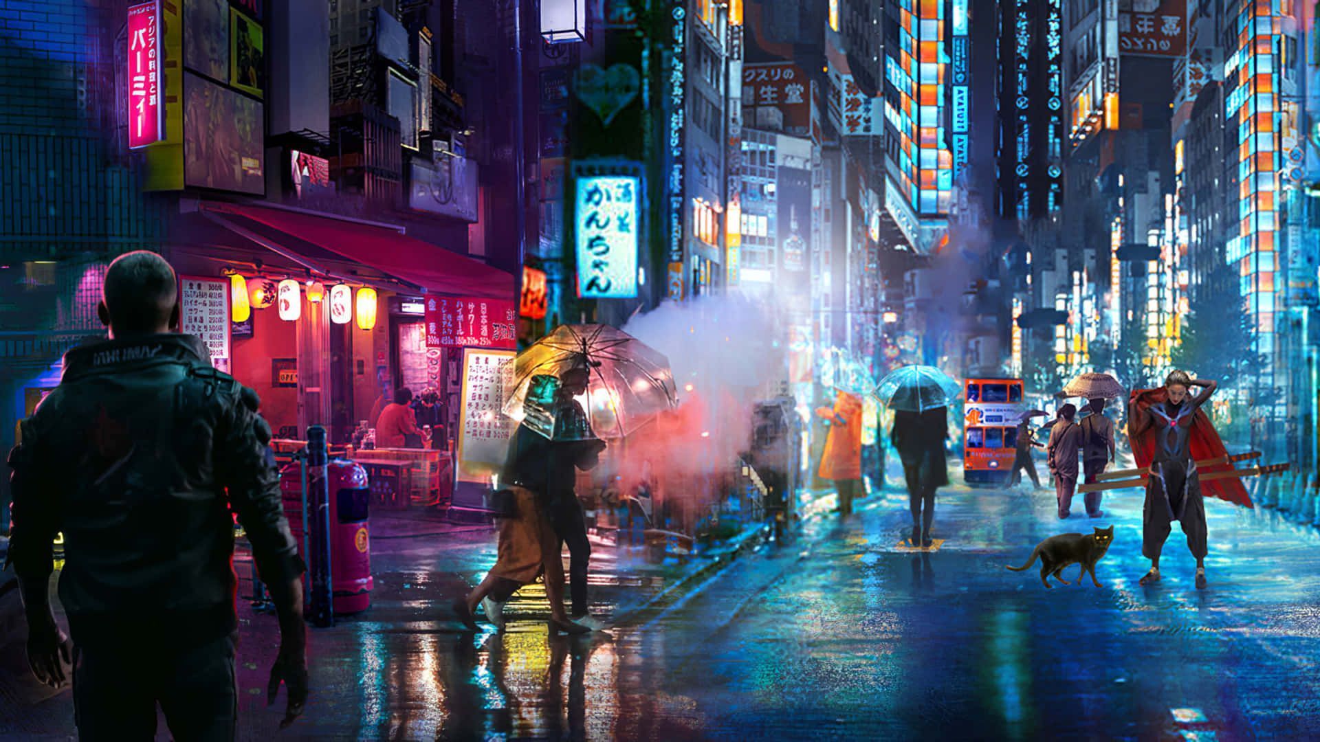 1920x1080 Night Street Wallpaper