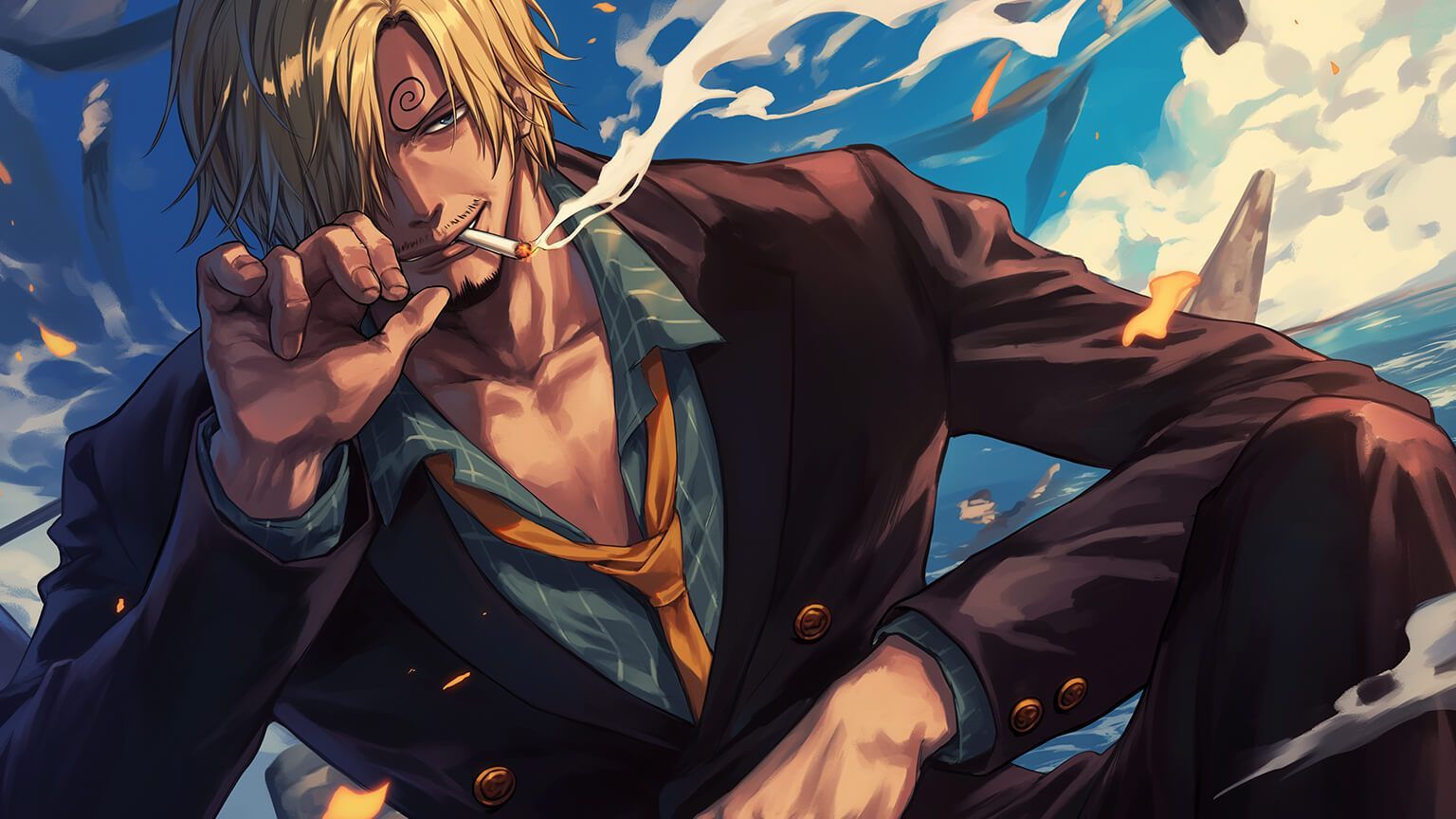 1536x864 One Piece Sanji in Smoking Desktop Wallpaper
