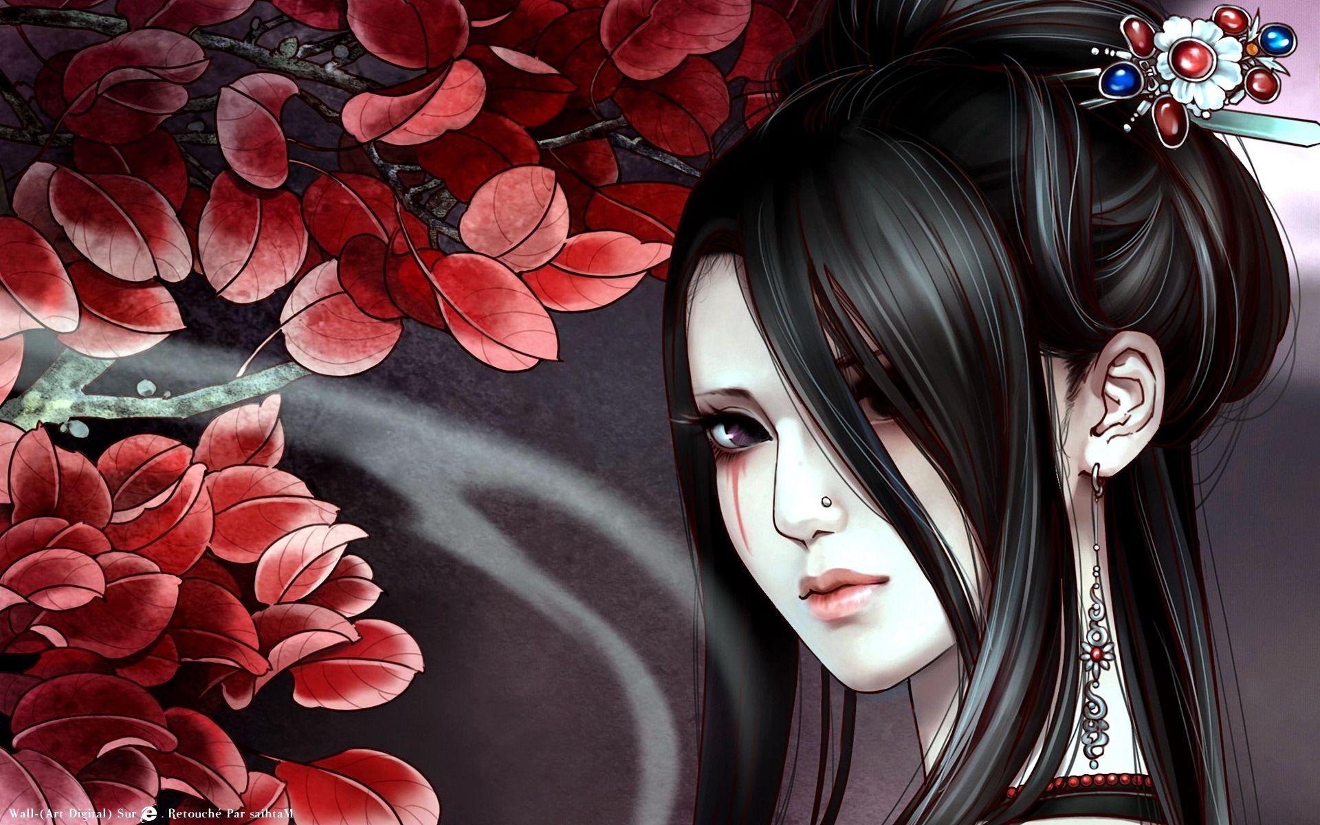 1920x1200 Anime Geisha, Anime, Asian, Brunette, Close Up, Face, Geisha, Girl