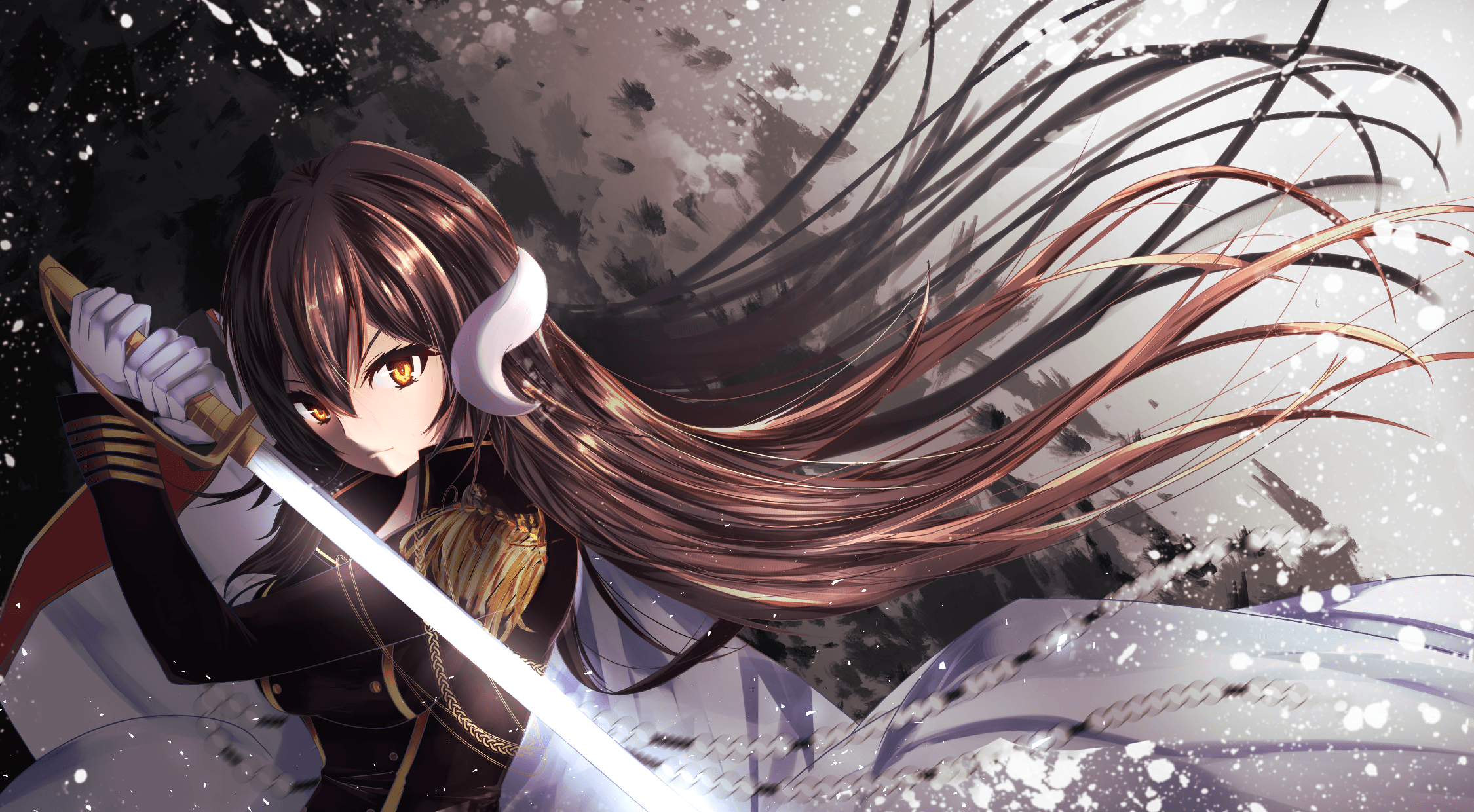 2250x1240 Download 2250x1240 Azur Lane, Mikasa, Sword, Brown Hair
