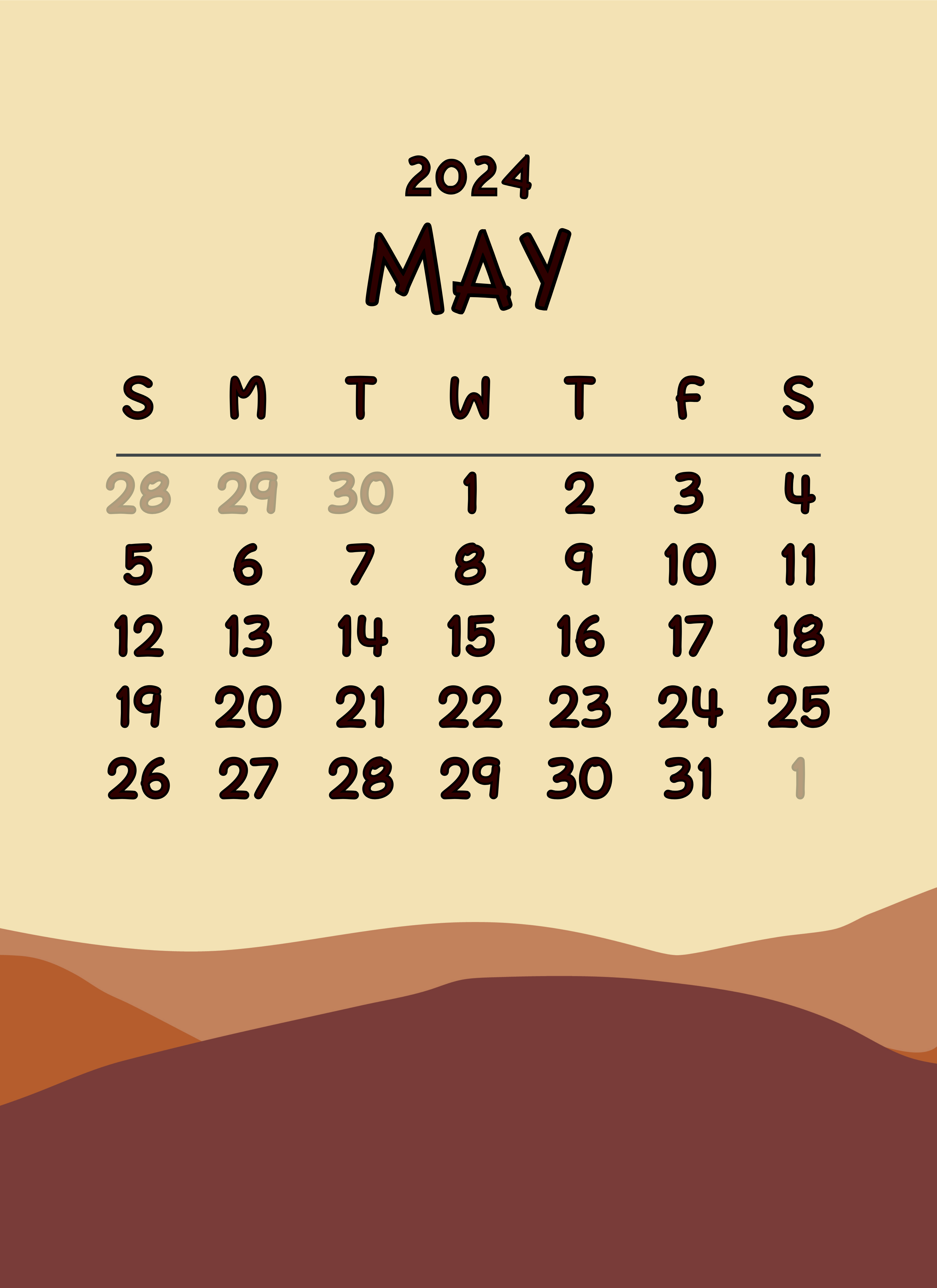 4000x5500 Monthly Calendar May Calendar