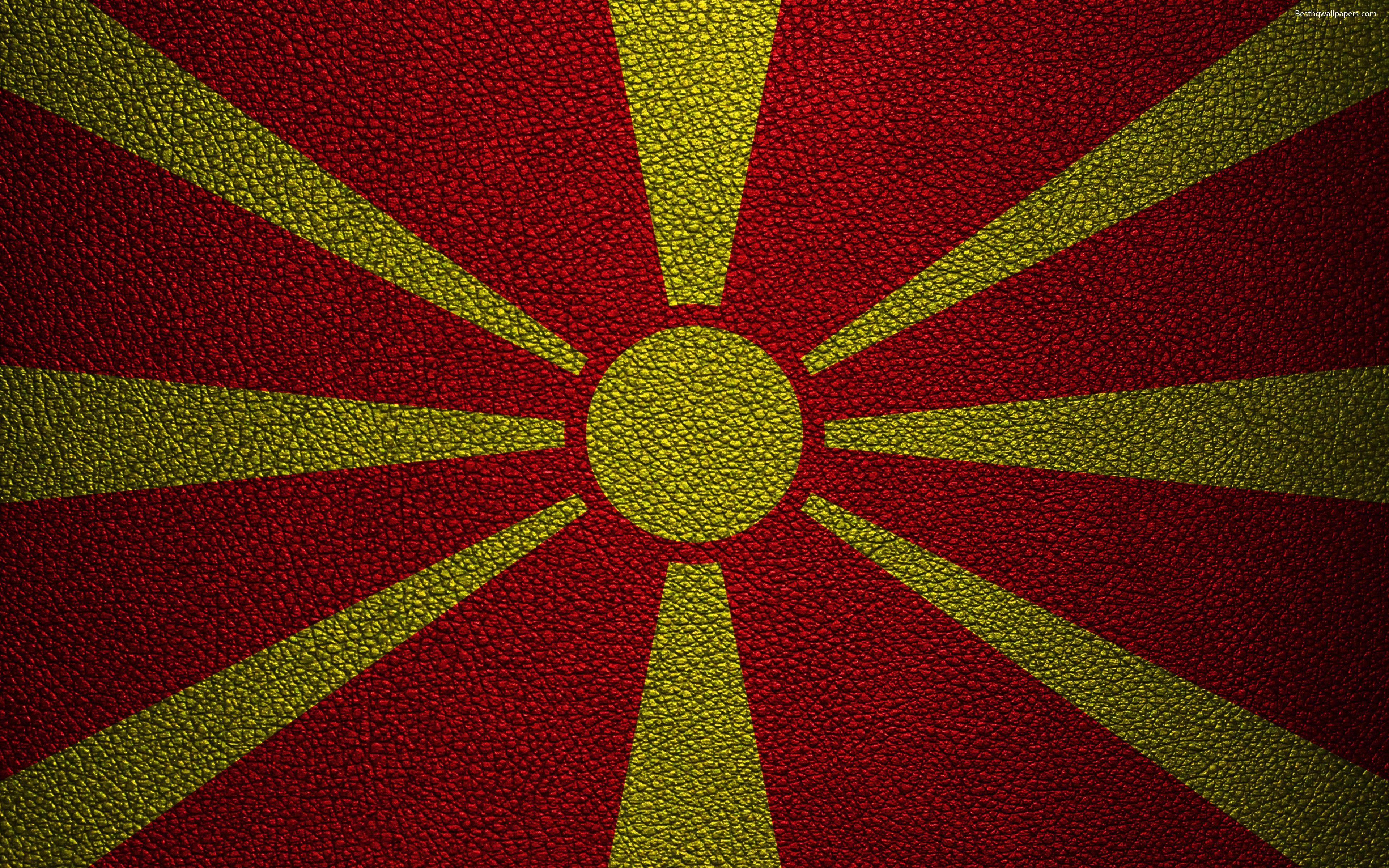 3840x2400 Download wallpaper Flag of Macedonia, 4k, leather texture