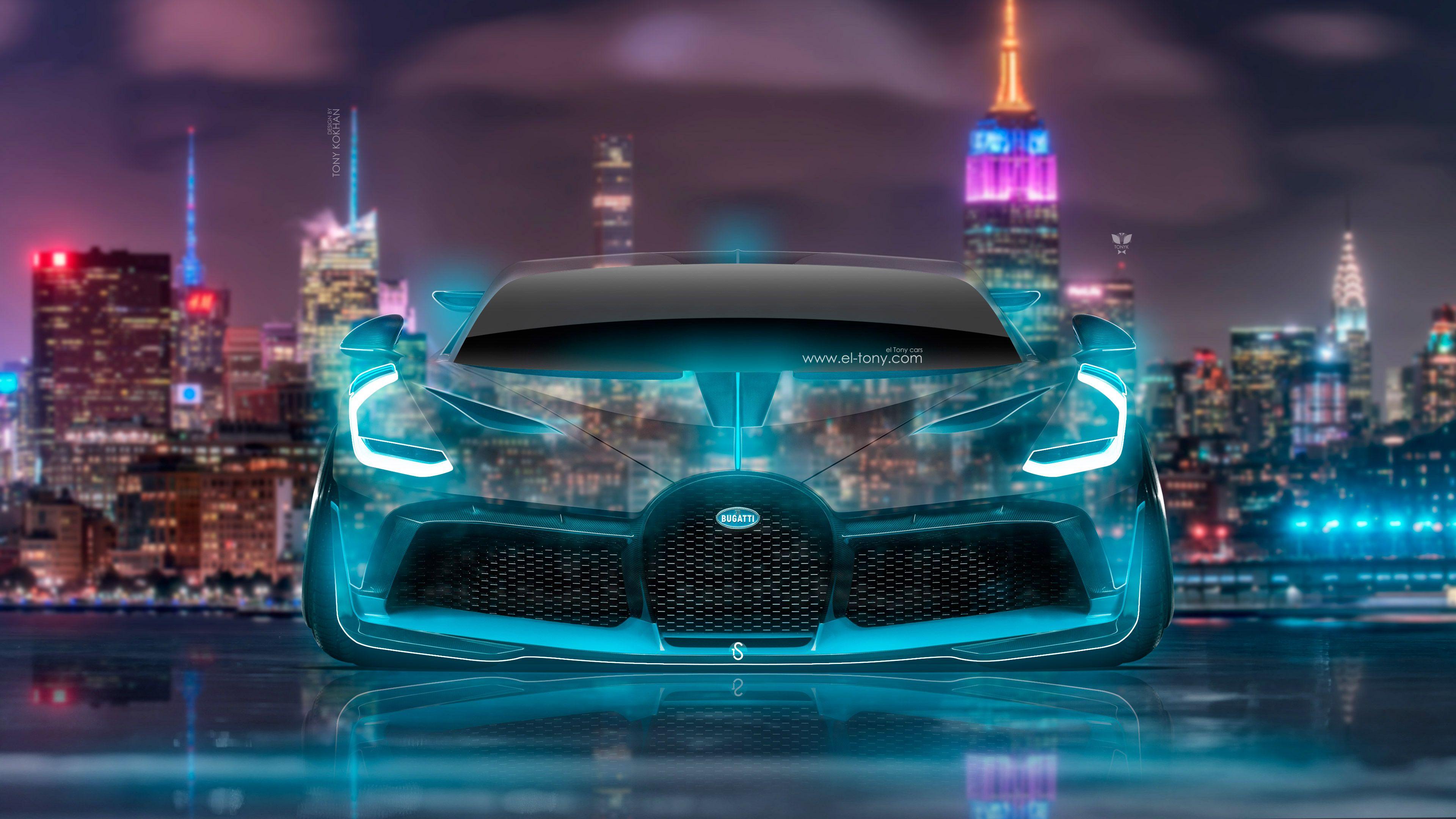 3840x2160 BUGATTI DIVO FRONT SUPER NEON CRYSTAL NEW YORK NIGHT CITY