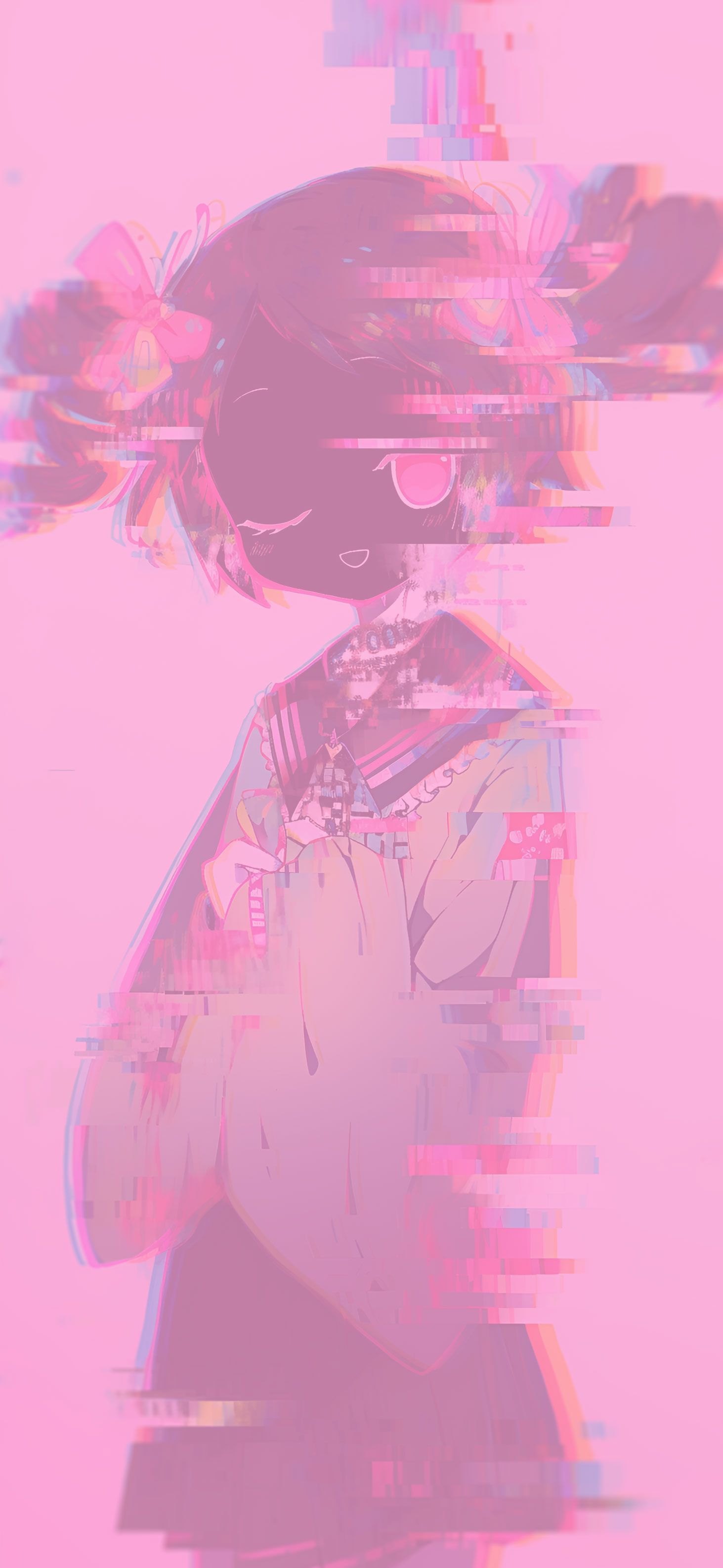 1463x3171 Pixel Anime Girl Glitch Wallpaper