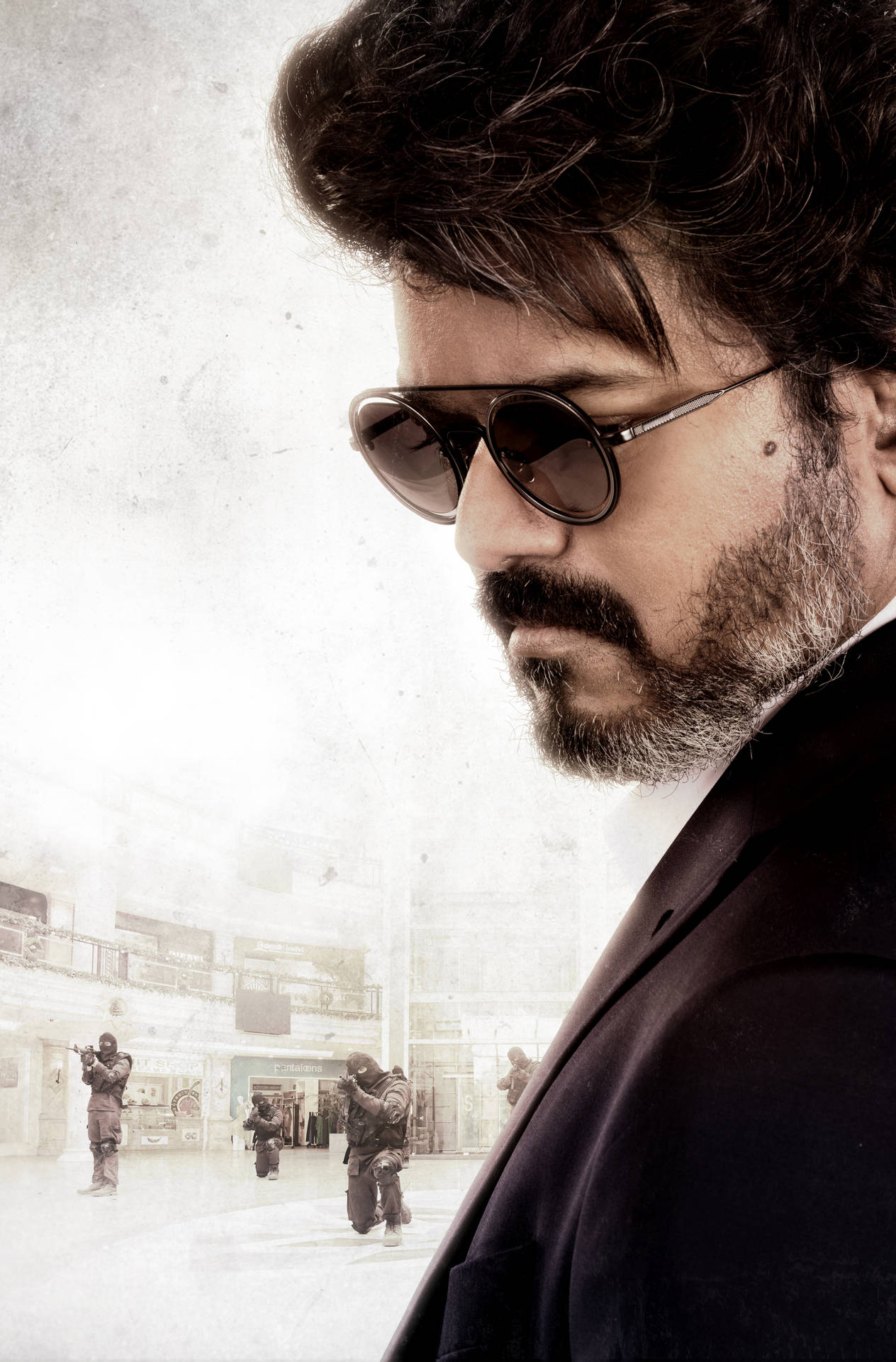 1264x1920 Download Dynamic Beast Vijay Standing Tall Over Armed Men Wallpaper