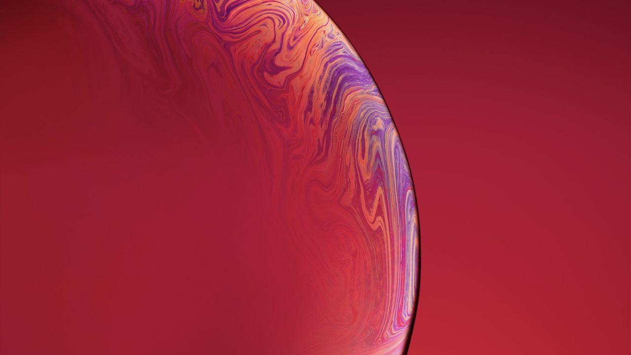 1280x720 Wallpaper Earth, Planet, Bubble, Red, iPhone XR, iOS 12