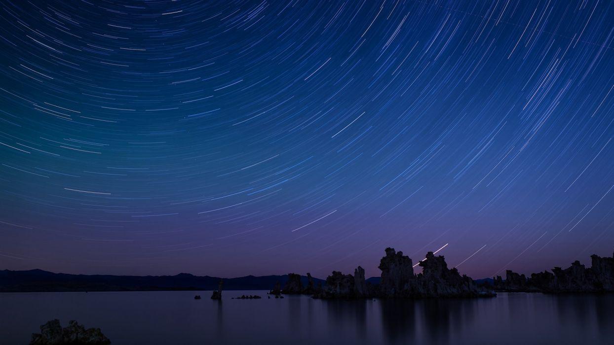 1244x700 Stars Timelapse Night Ocean wallpaperx1080