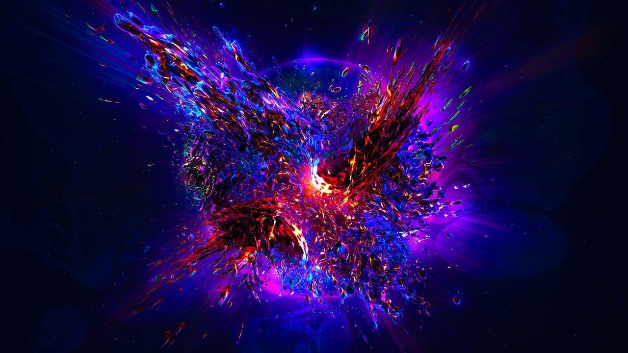 1280x720 Wallpaper Explosion, Big Bang, Purple, 3D, HD, Abstract