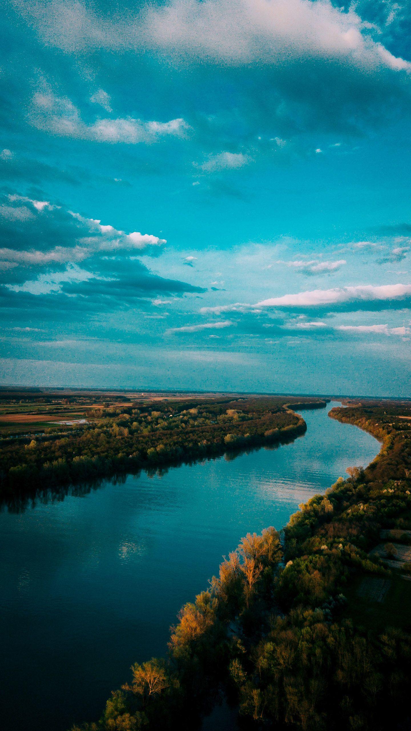 1440x2560 river #blue #sky #clouds #field #forest #trees #nature
