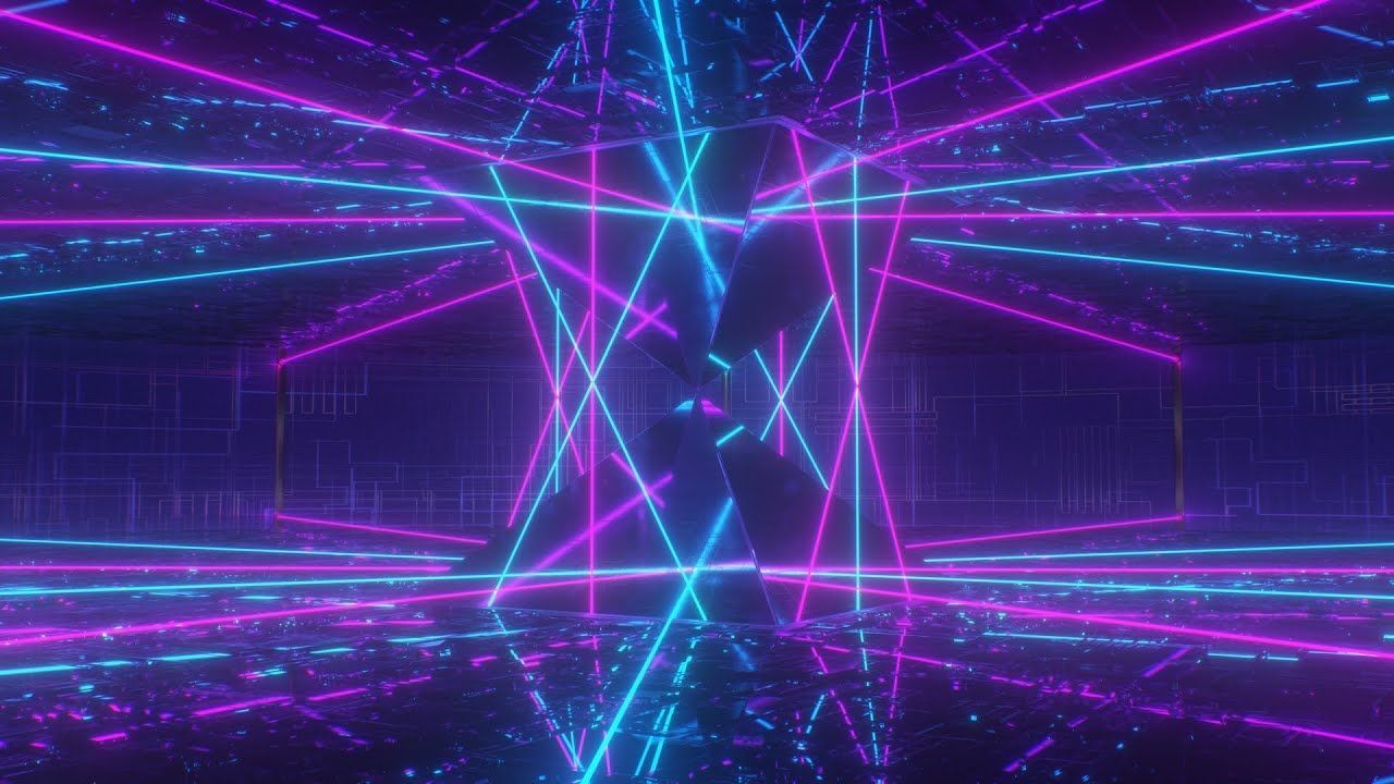 1280x720 Neon Laser Beams Reflect Off Futuristic