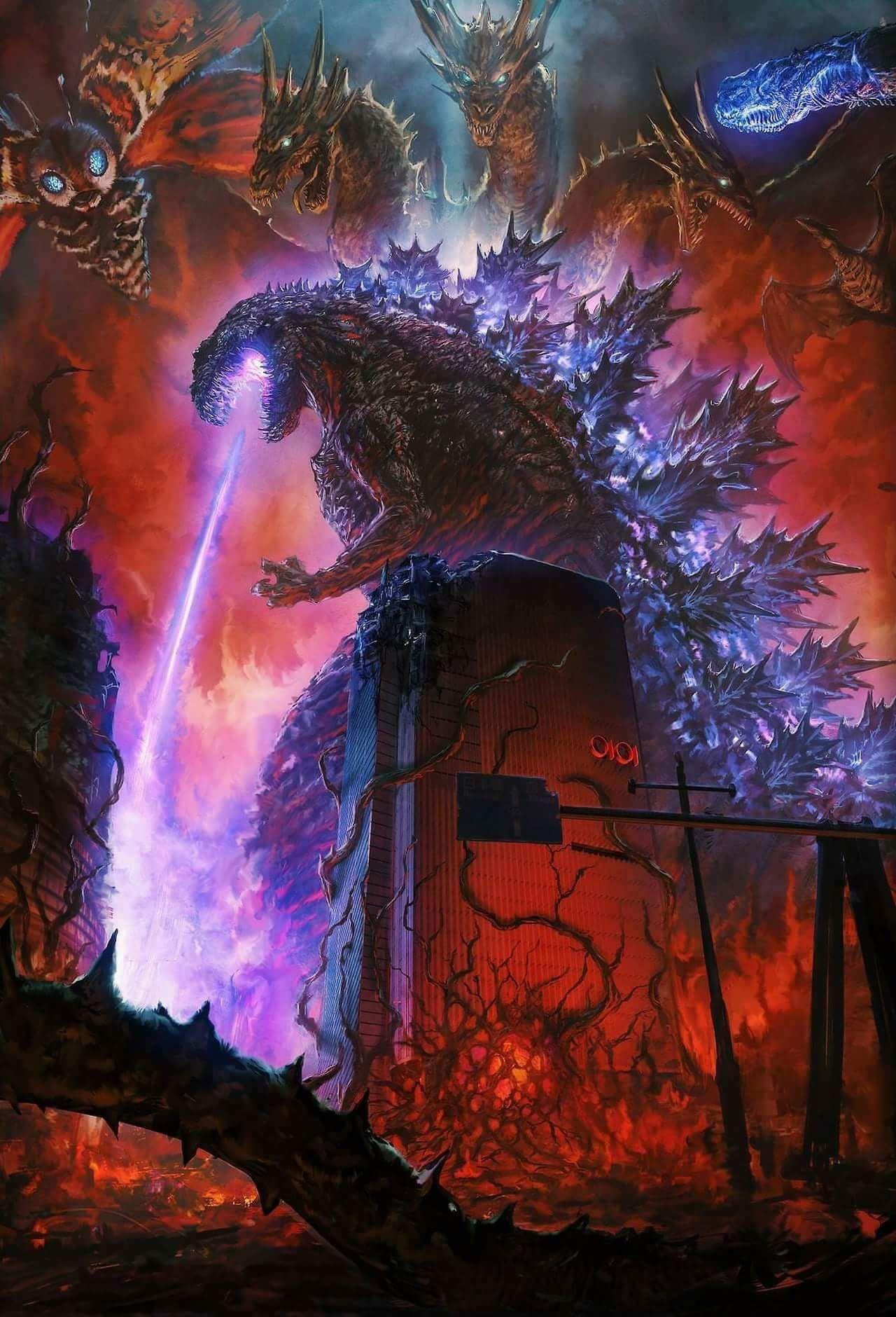 1280x1880 Burning Godzilla Wallpaper