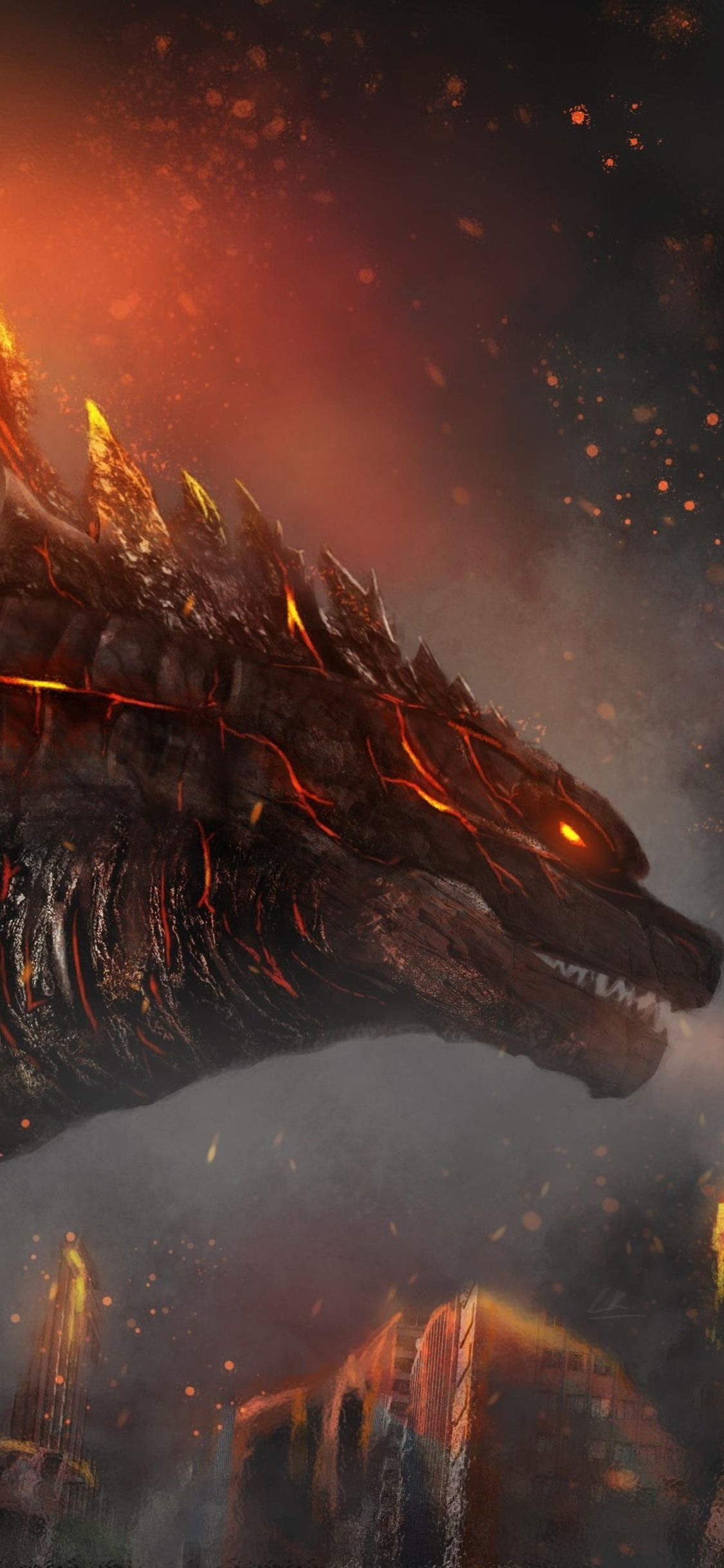 1125x2436 Fire Godzilla 4k iPhone XS
