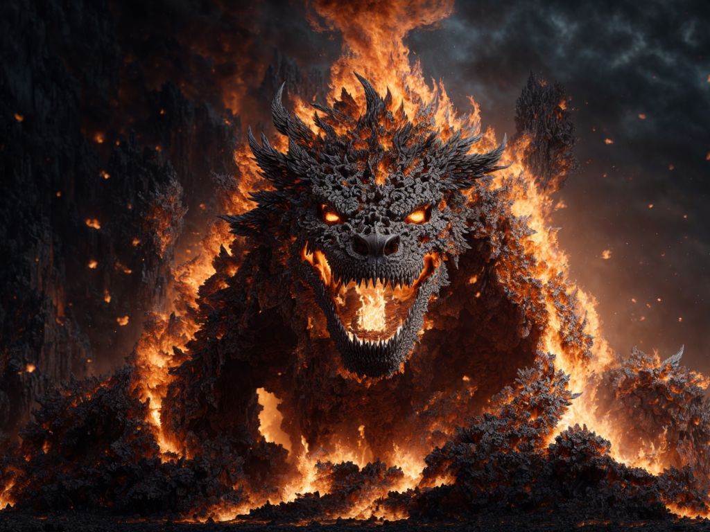 1024x768 Wallpaper godzilla, fire monster