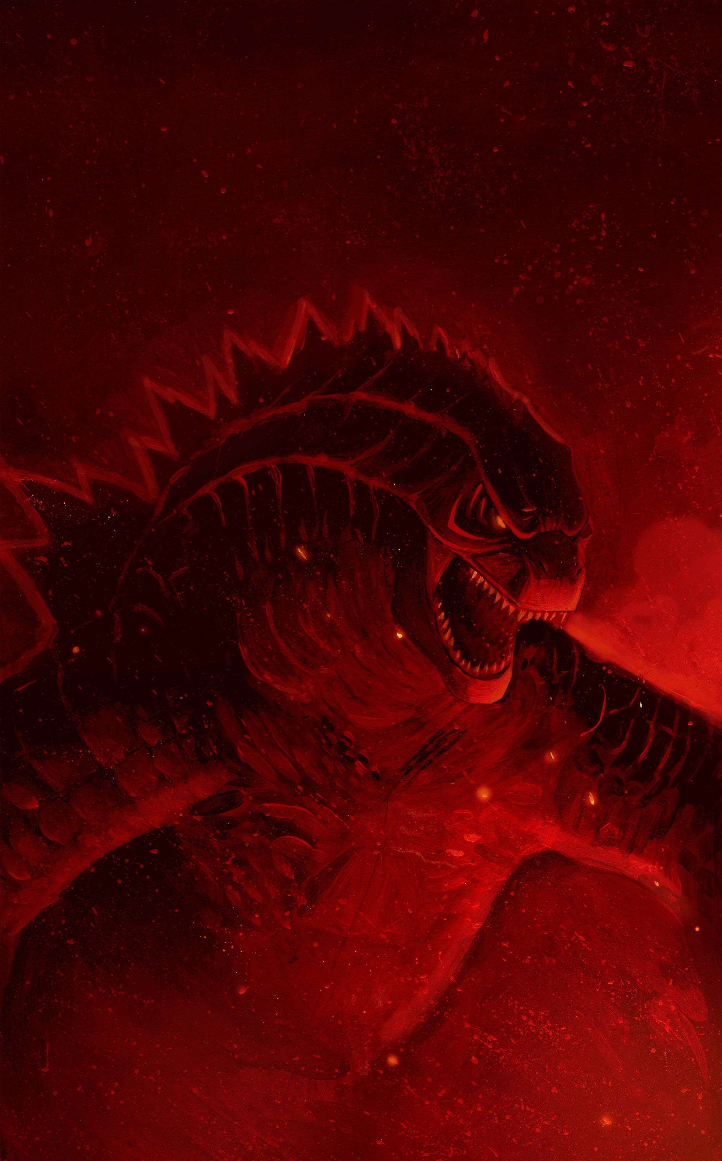 2490x4000 Acrylic painting of Fire Godzilla