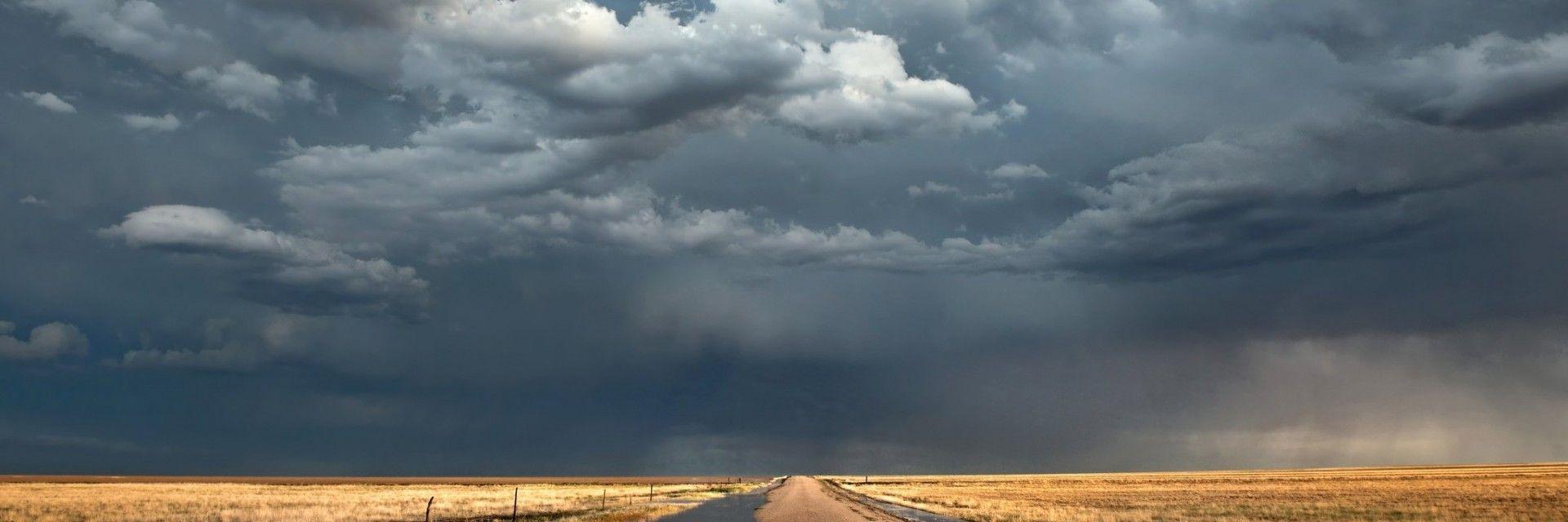 1920x640 Download 1920x640 Dark Clouds, Field, Rain Storm Wallpaper